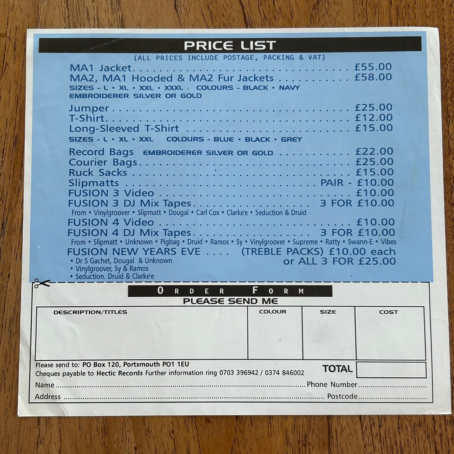 90s Y2K RAVE / Dance Memorabilia. FUSION merch ad / flyer. Early 1990s (pre 1995). DJs wearing merch