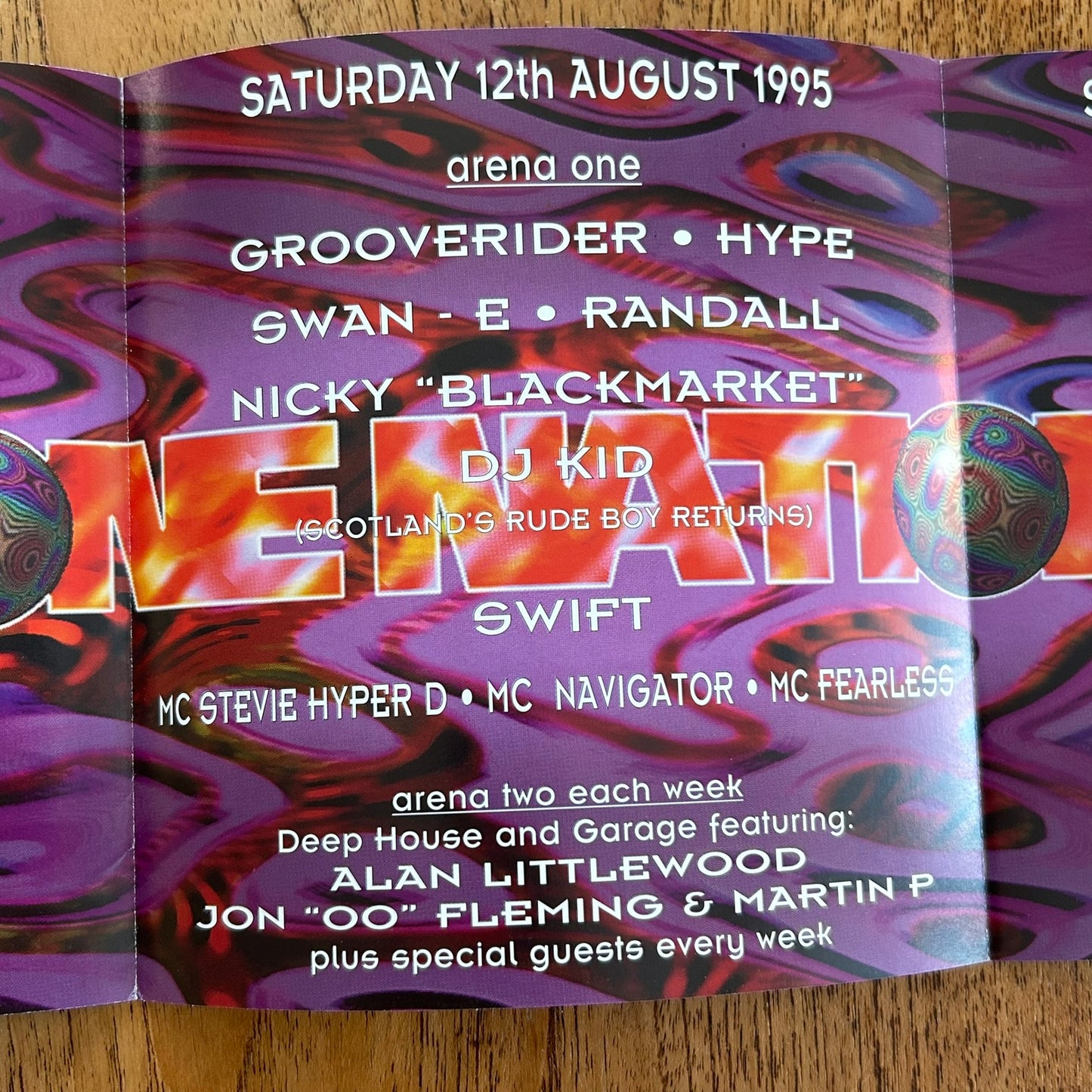 90s RAVE / Dance Memorabilia. Club One Nation flyer. Rhythm Station, Aldershot. August 1995