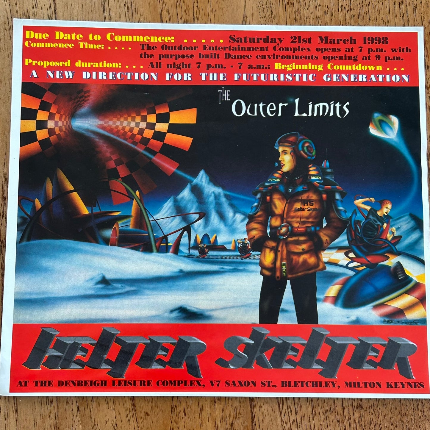 90s RAVE / Dance Memorabilia Flyer. The Outer Limits, Helter Skelter, Denbeigh Leisure Complex