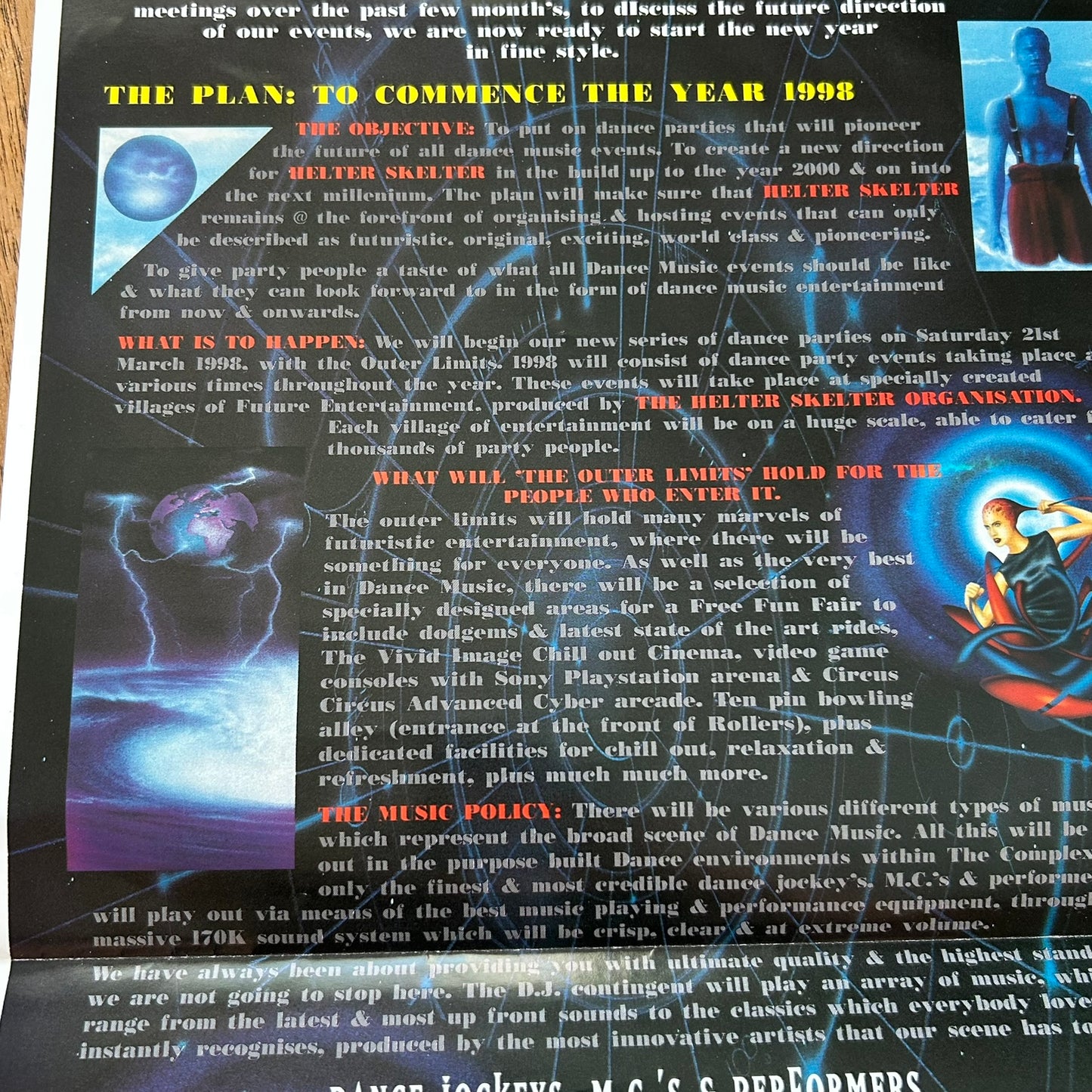 90s RAVE / Dance Memorabilia Flyer. The Outer Limits, Helter Skelter, Denbeigh Leisure Complex