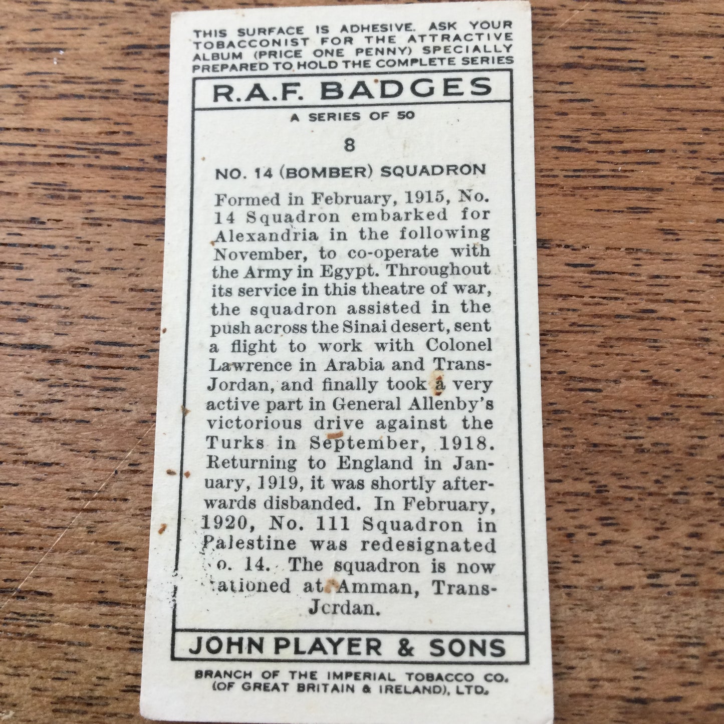 Player's Cigarette Cards 'RAF Badges' 1937. Sold individually - take your pick