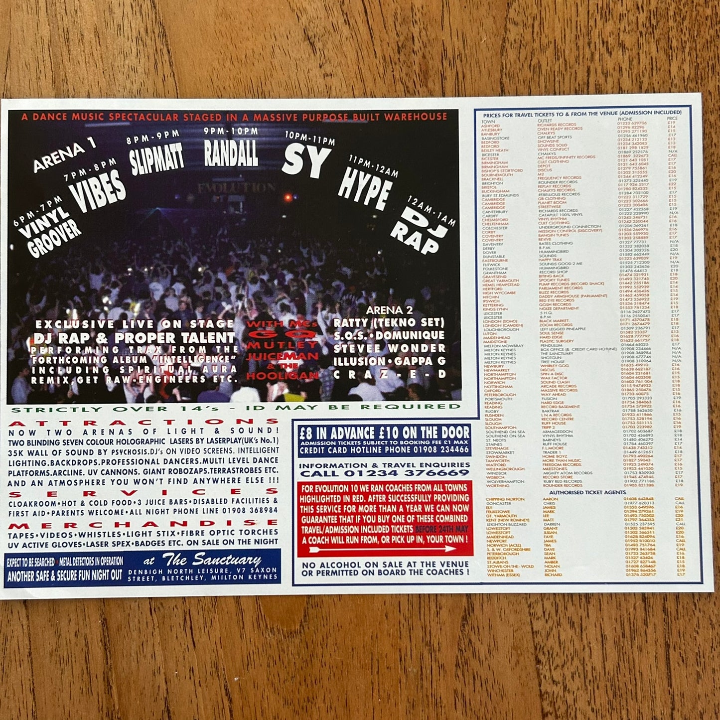 90s RAVE / Dance Memorabilia Flyer. Evolution XI at The Sanctuary, Milton Keynes. June 1995 Over 14s night