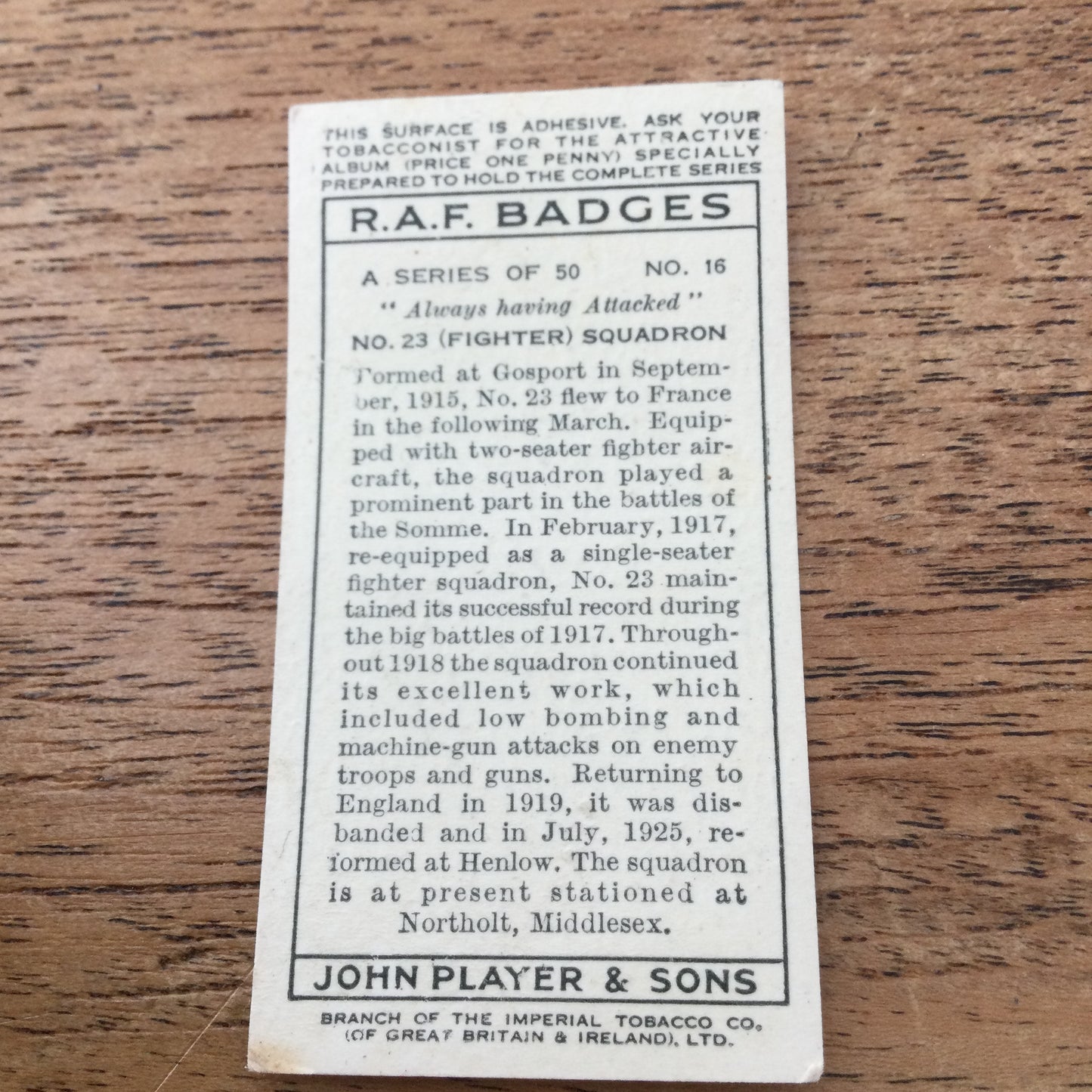 Player's Cigarette Cards 'RAF Badges' 1937. Sold individually - take your pick