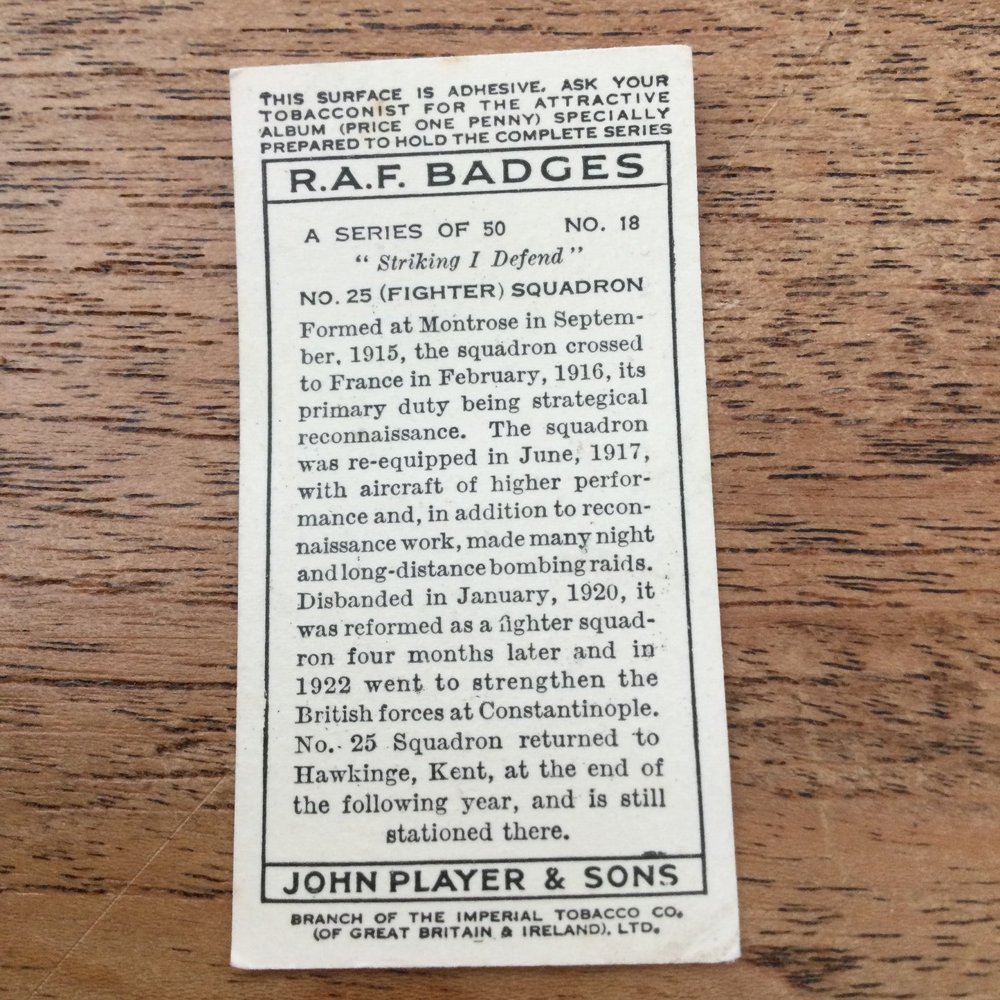 Player's Cigarette Cards 'RAF Badges' 1937. Sold individually - take your pick
