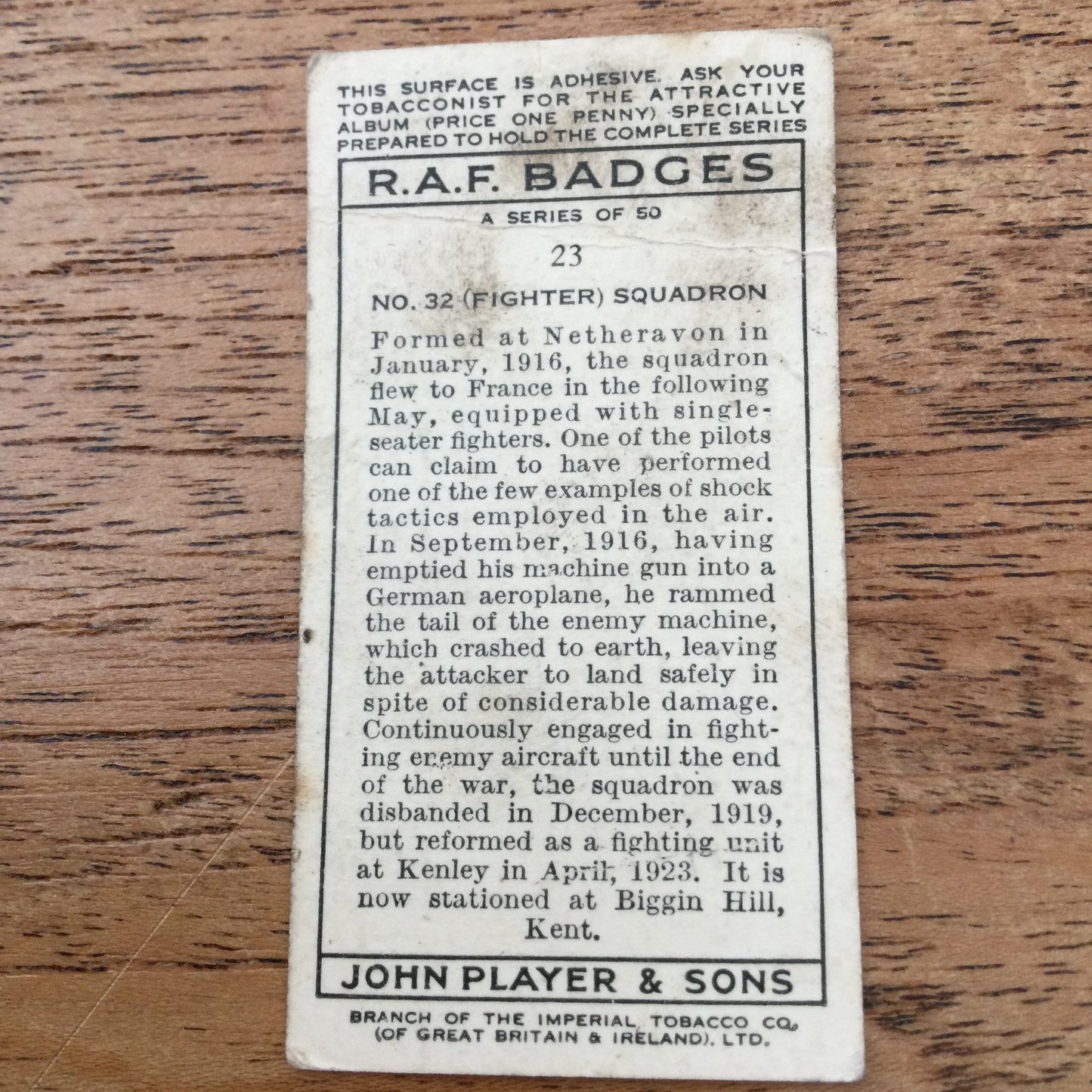 Player's Cigarette Cards 'RAF Badges' 1937. Sold individually - take your pick