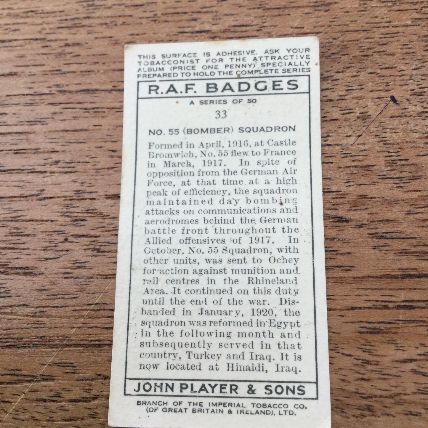 Player's Cigarette Cards 'RAF Badges' 1937. Sold individually - take your pick