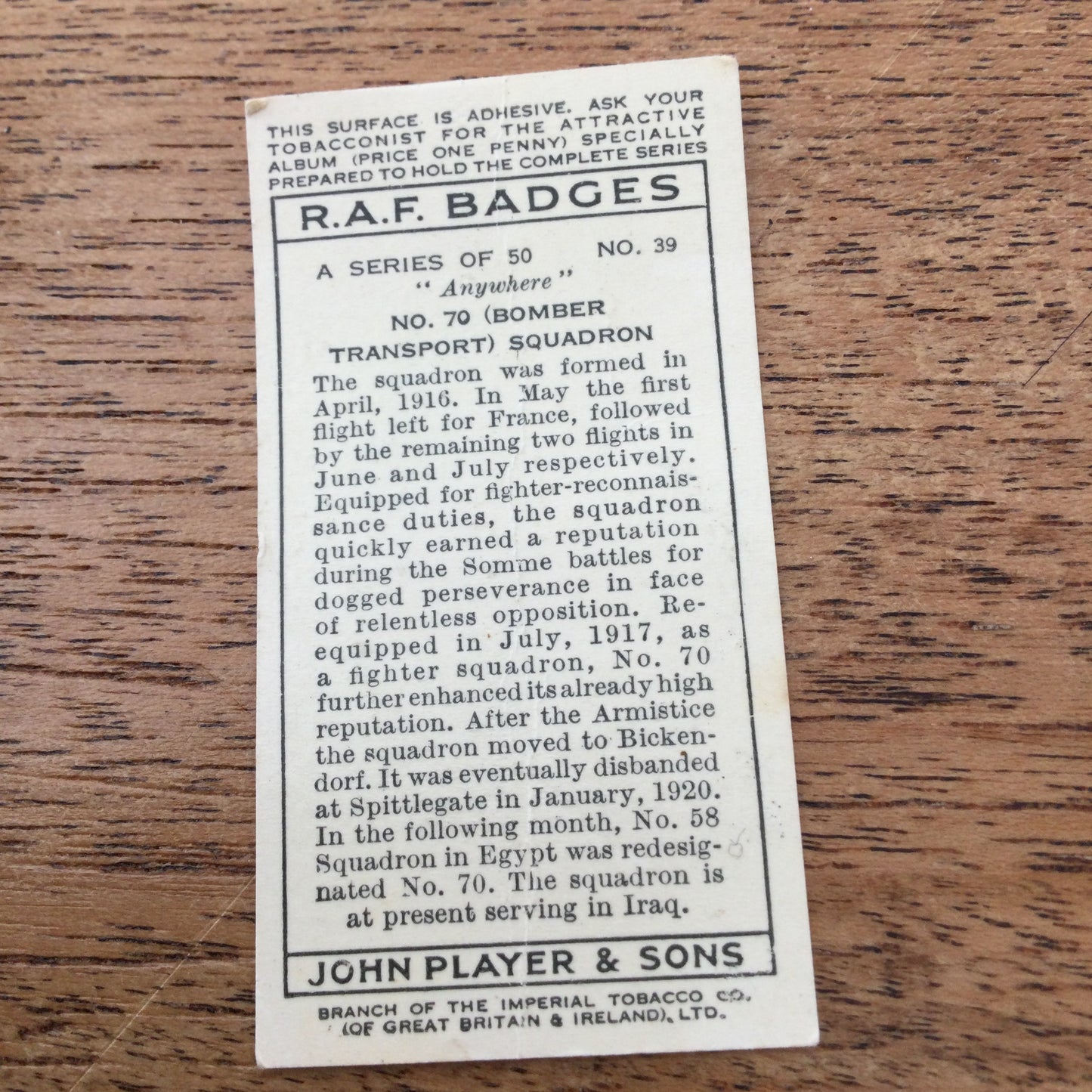 Player's Cigarette Cards 'RAF Badges' 1937. Sold individually - take your pick