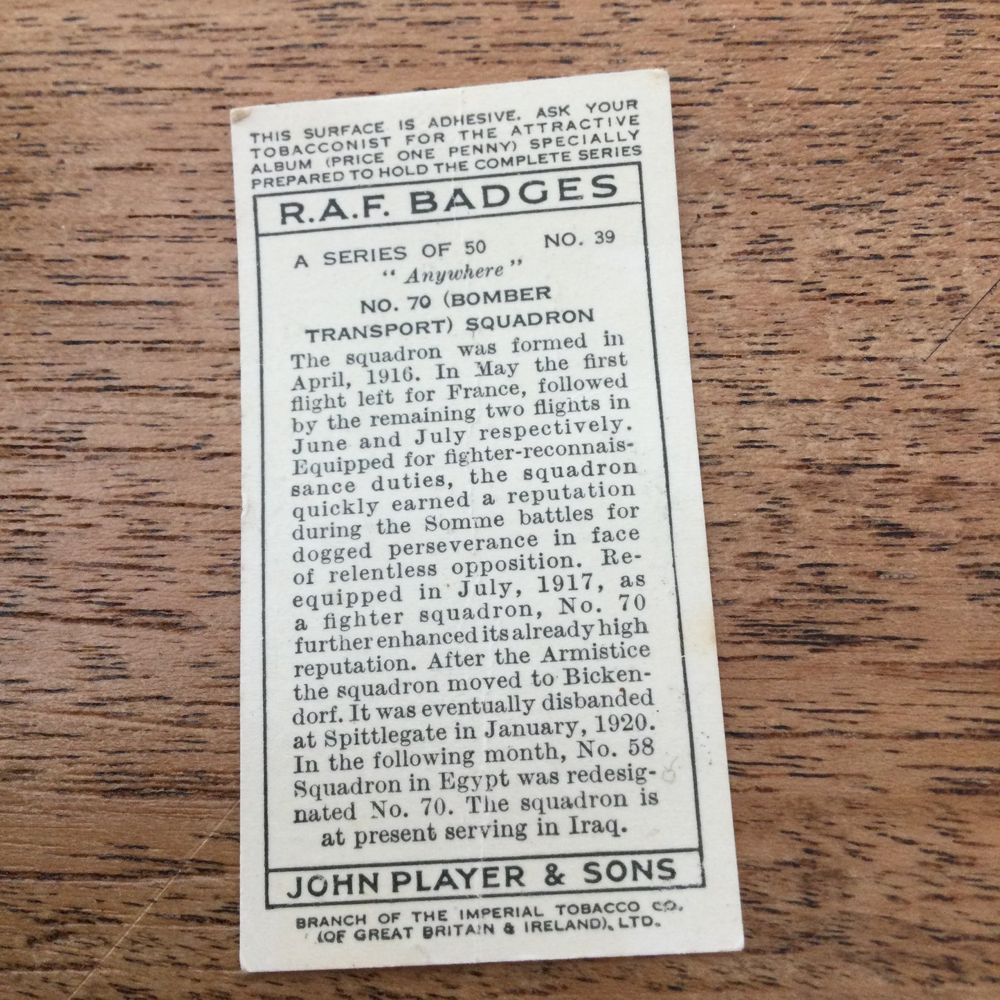 Player's Cigarette Cards 'RAF Badges' 1937. Sold individually - take your pick