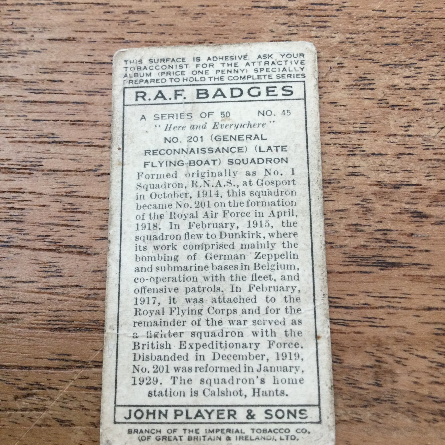 Player's Cigarette Cards 'RAF Badges' 1937. Sold individually - take your pick