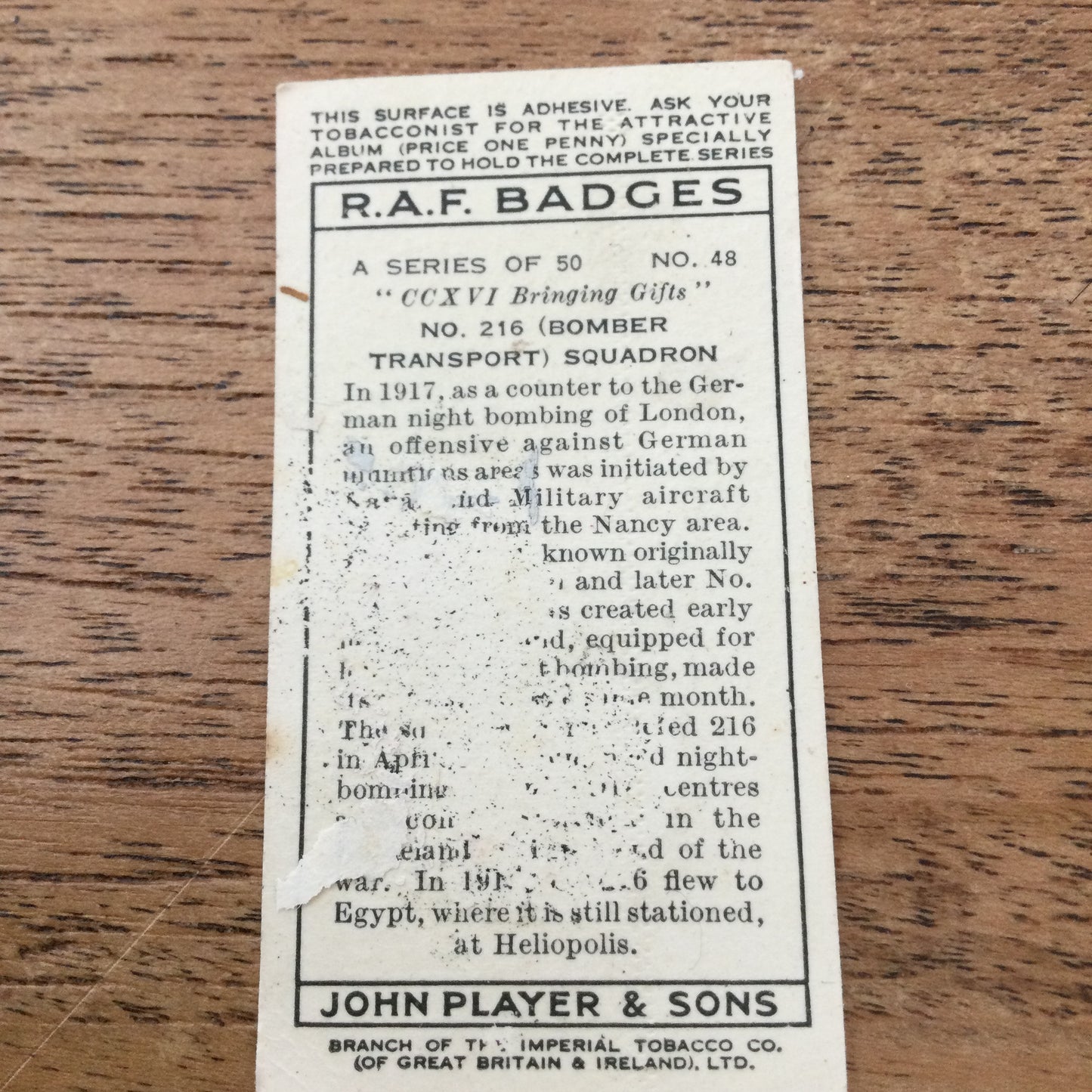 Player's Cigarette Cards 'RAF Badges' 1937. Sold individually - take your pick