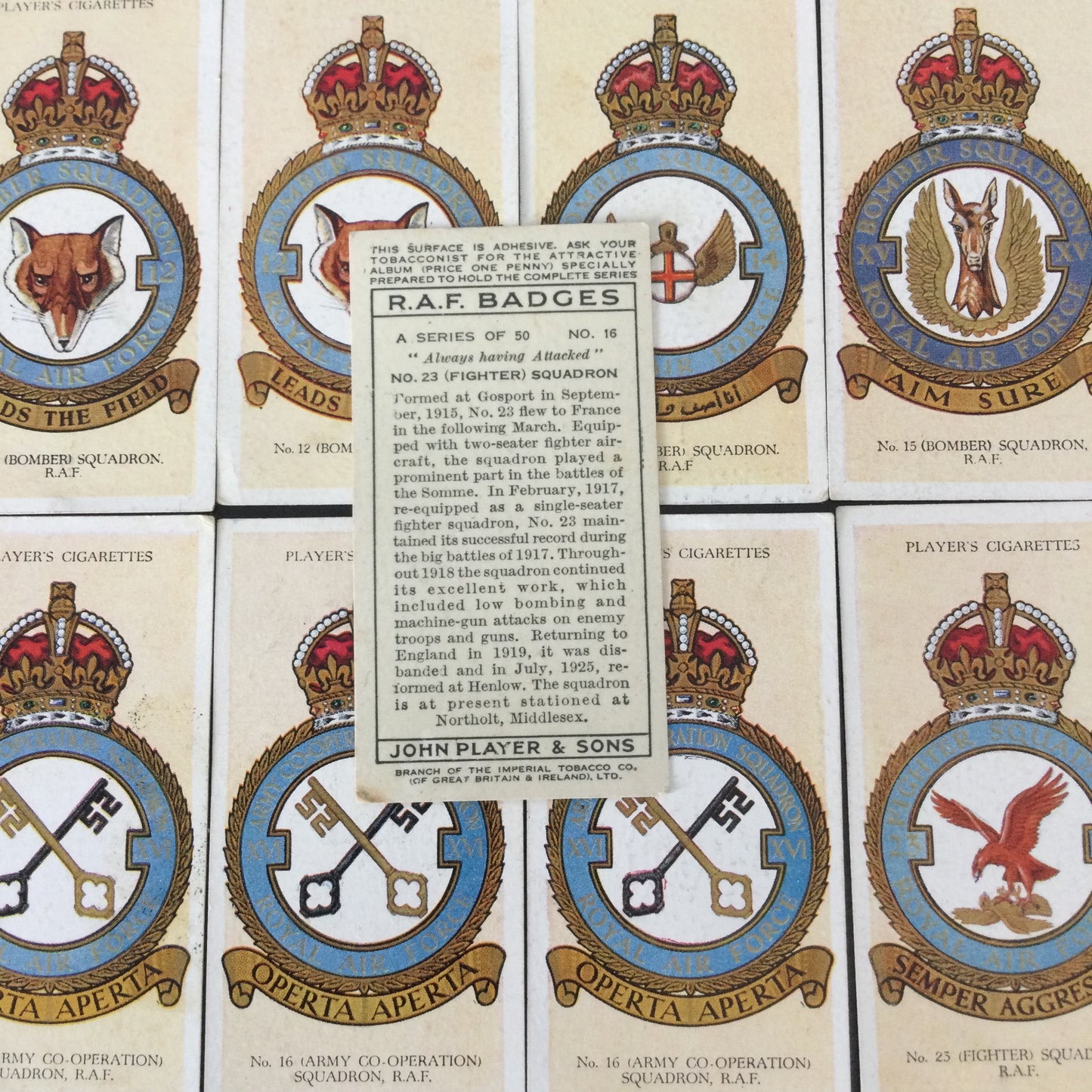 Player's Cigarette Cards 'RAF Badges' 1937. Sold individually - take your pick