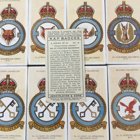 Player's Cigarette Cards 'RAF Badges' 1937. Sold individually - take your pick