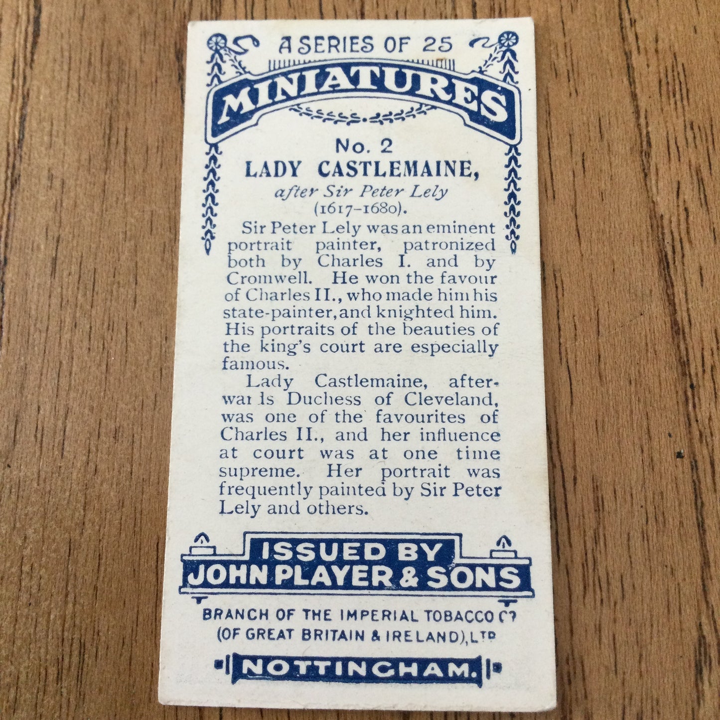 John Players Cigarette Cards 'MINIATURES'. Sold individually so take your pick. From famous portraits.