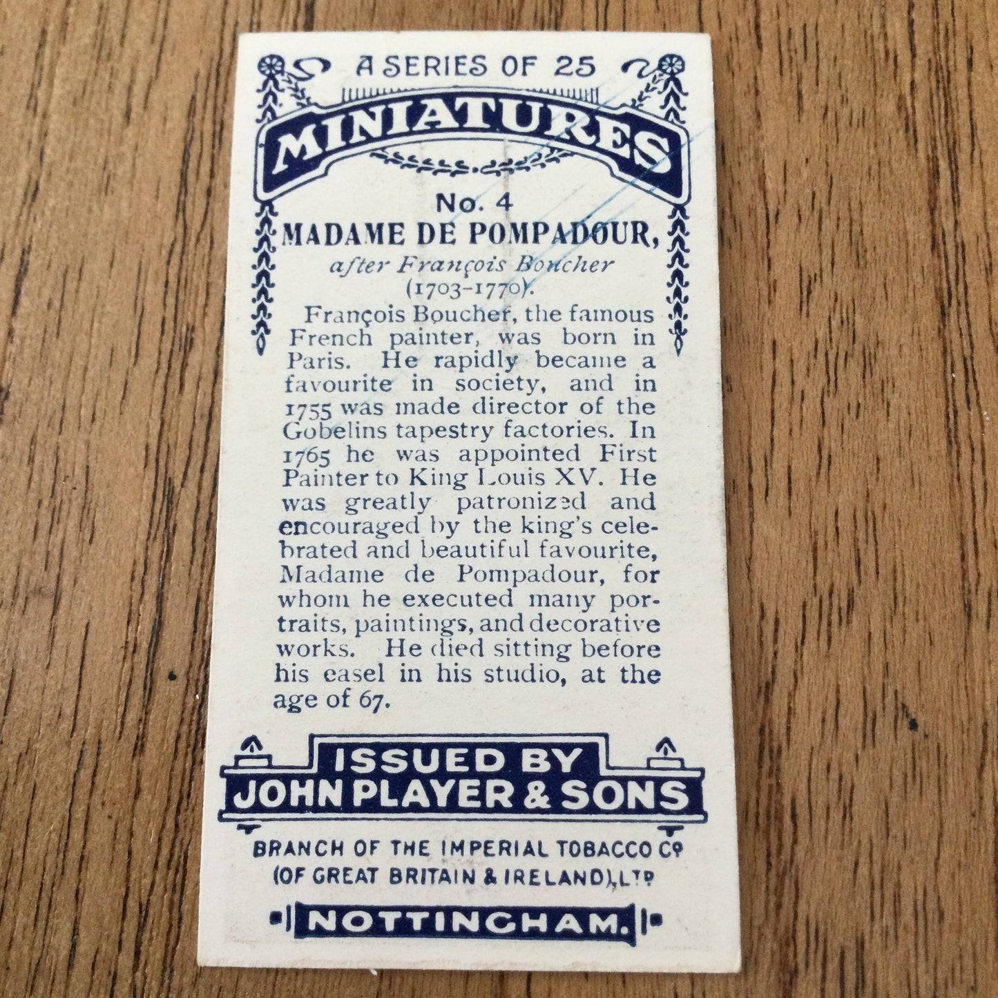 John Players Cigarette Cards 'MINIATURES'. Sold individually so take your pick. From famous portraits.