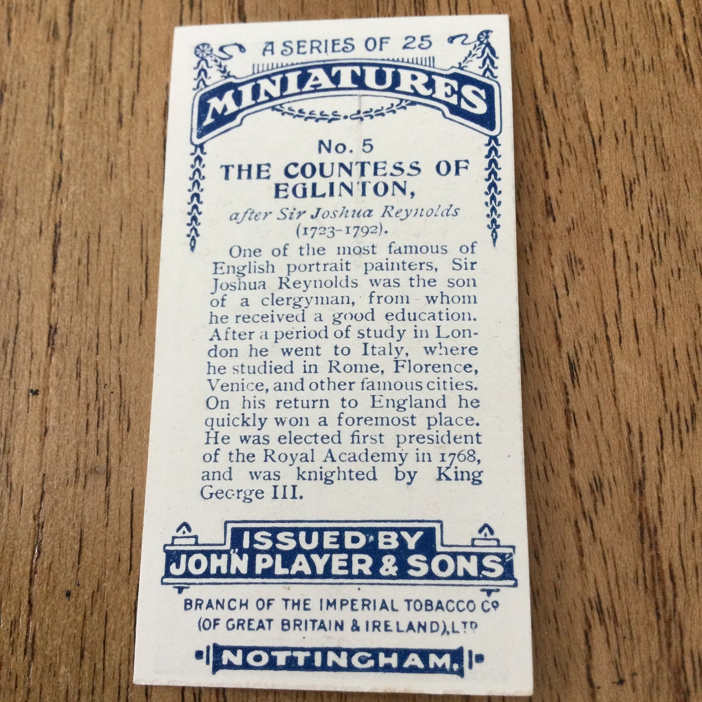 John Players Cigarette Cards 'MINIATURES'. Sold individually so take your pick. From famous portraits.