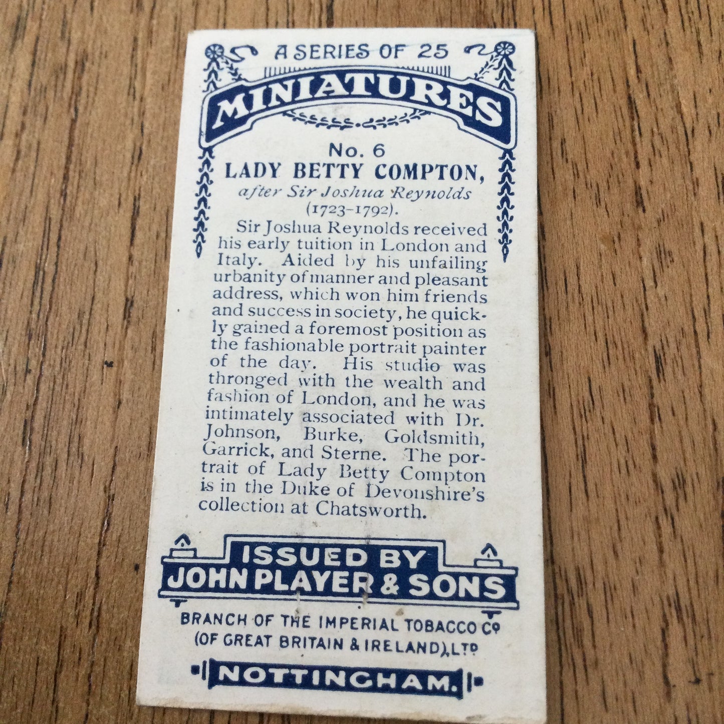 John Players Cigarette Cards 'MINIATURES'. Sold individually so take your pick. From famous portraits.