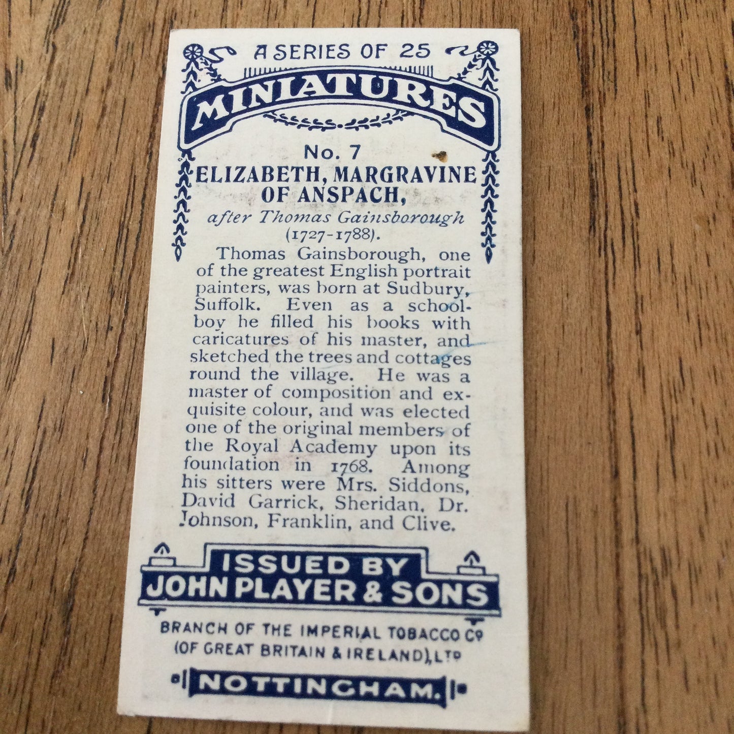 John Players Cigarette Cards 'MINIATURES'. Sold individually so take your pick. From famous portraits.