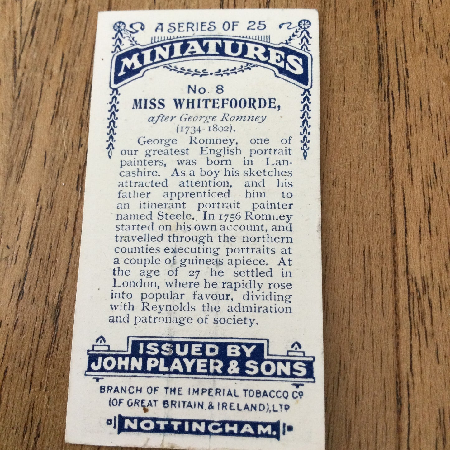 John Players Cigarette Cards 'MINIATURES'. Sold individually so take your pick. From famous portraits.