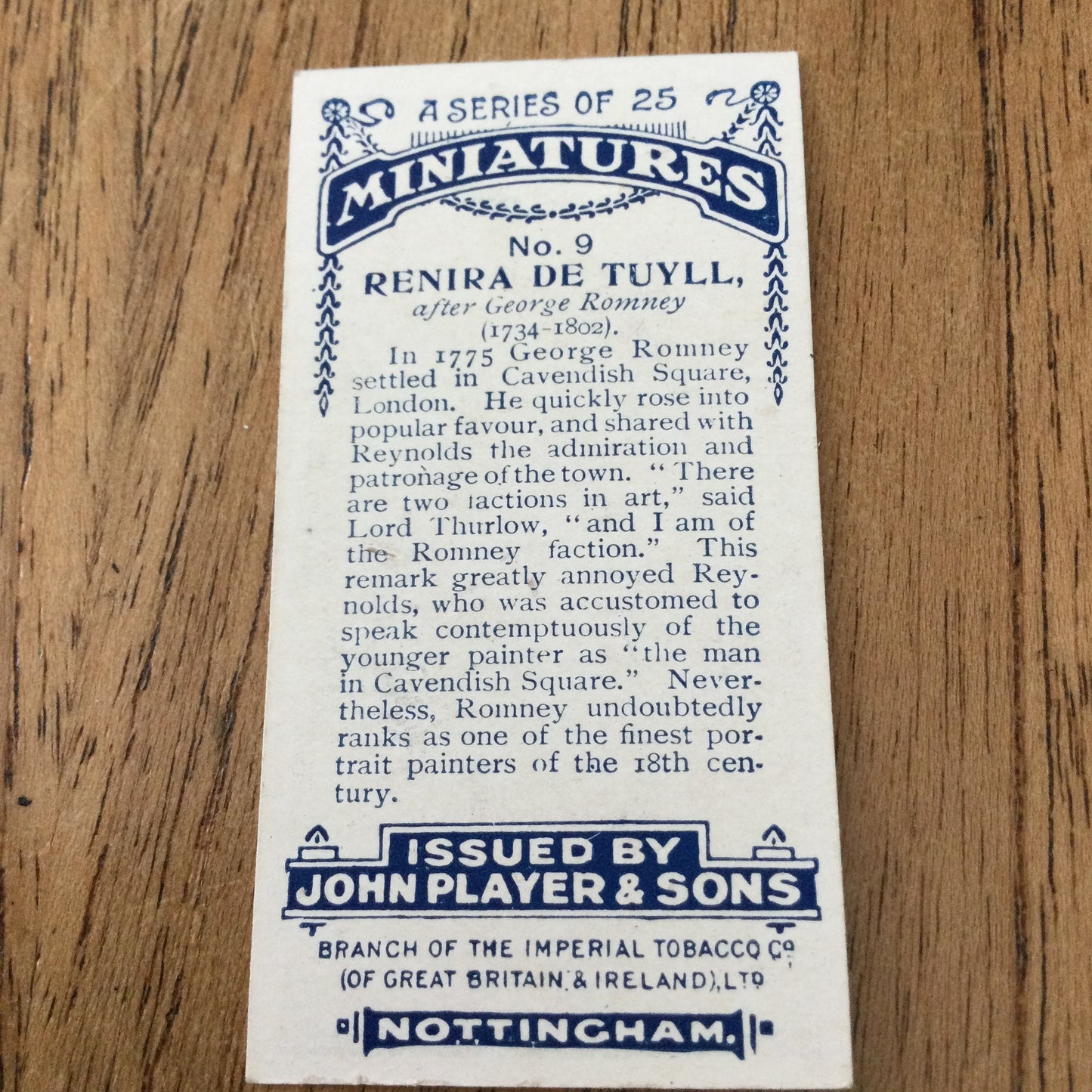 John Players Cigarette Cards 'MINIATURES'. Sold individually so take your pick. From famous portraits.