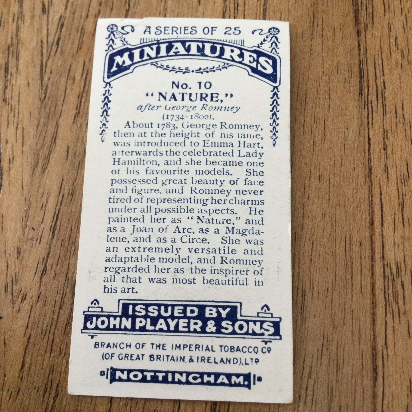 John Players Cigarette Cards 'MINIATURES'. Sold individually so take your pick. From famous portraits.