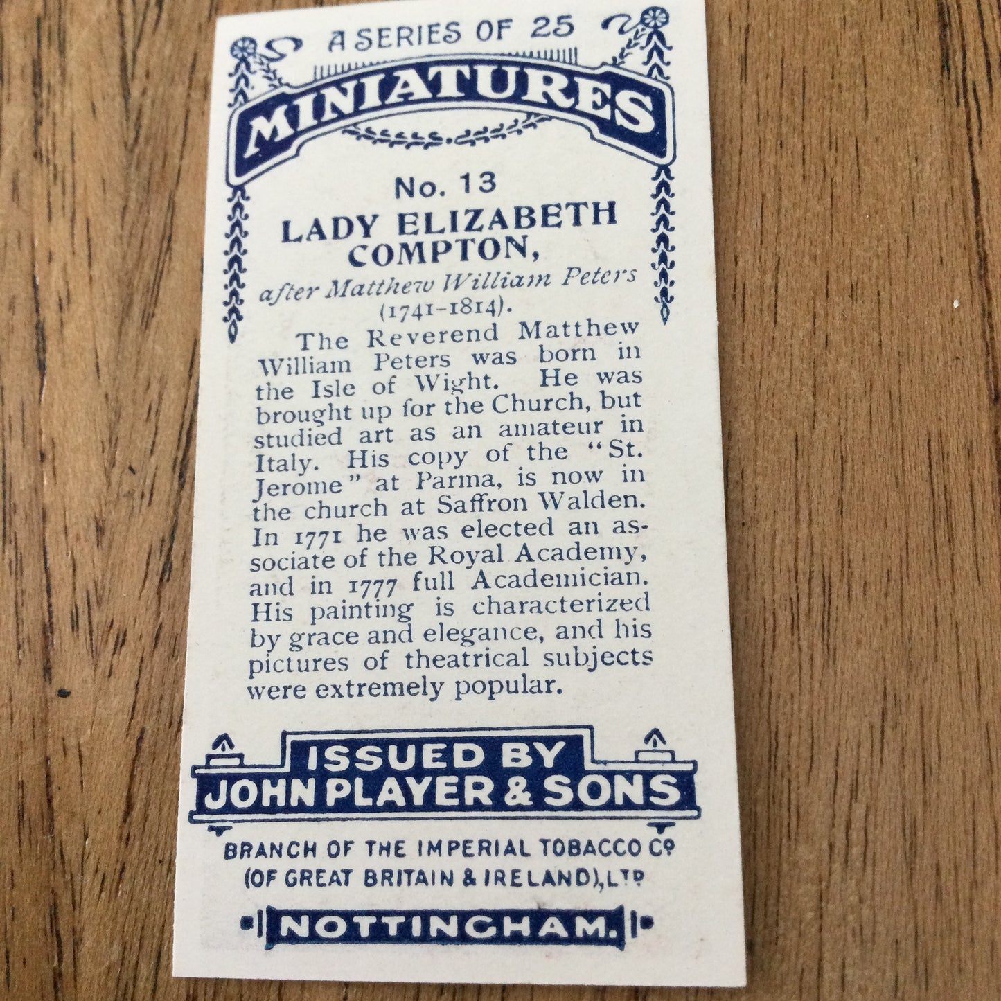 John Players Cigarette Cards 'MINIATURES'. Sold individually so take your pick. From famous portraits.