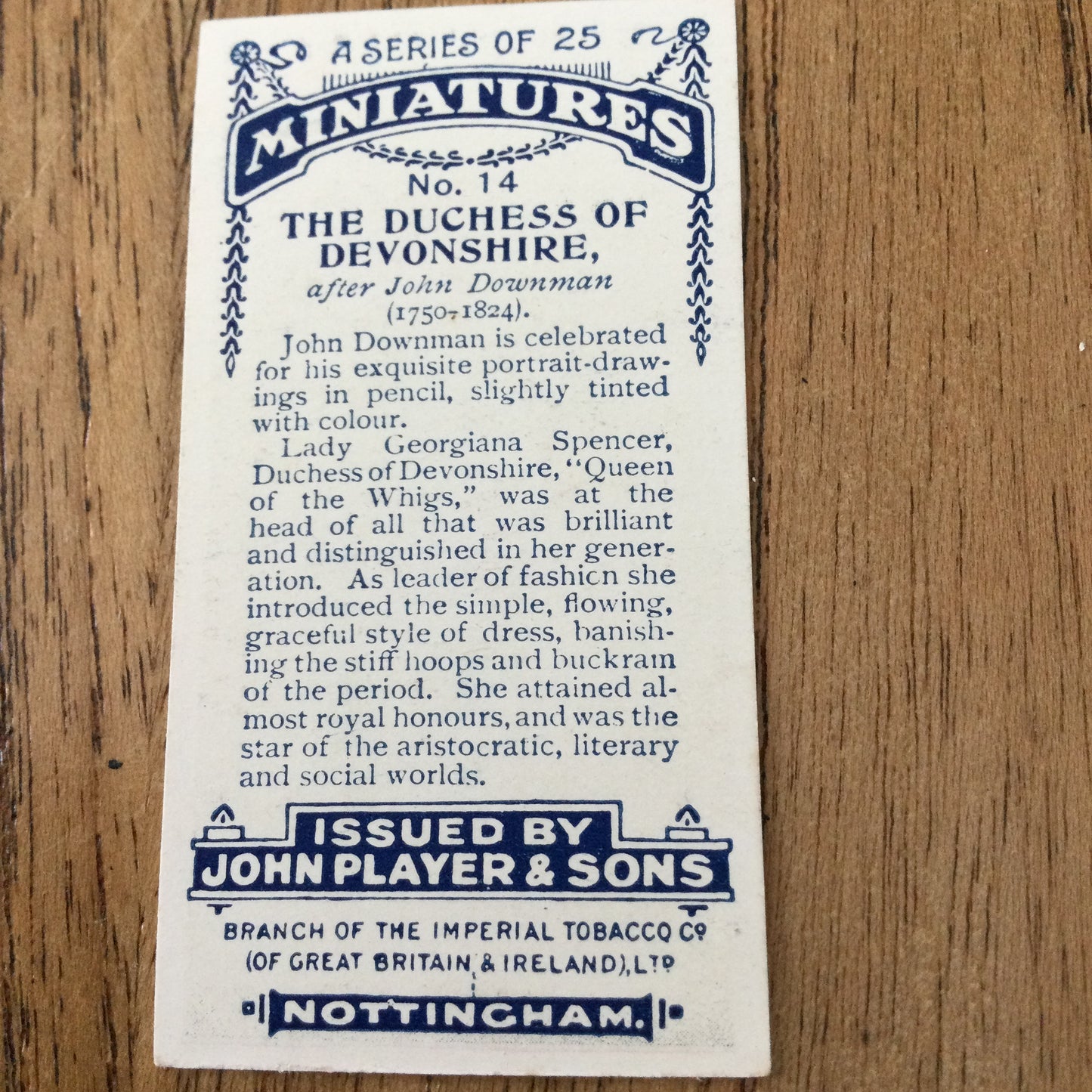 John Players Cigarette Cards 'MINIATURES'. Sold individually so take your pick. From famous portraits.