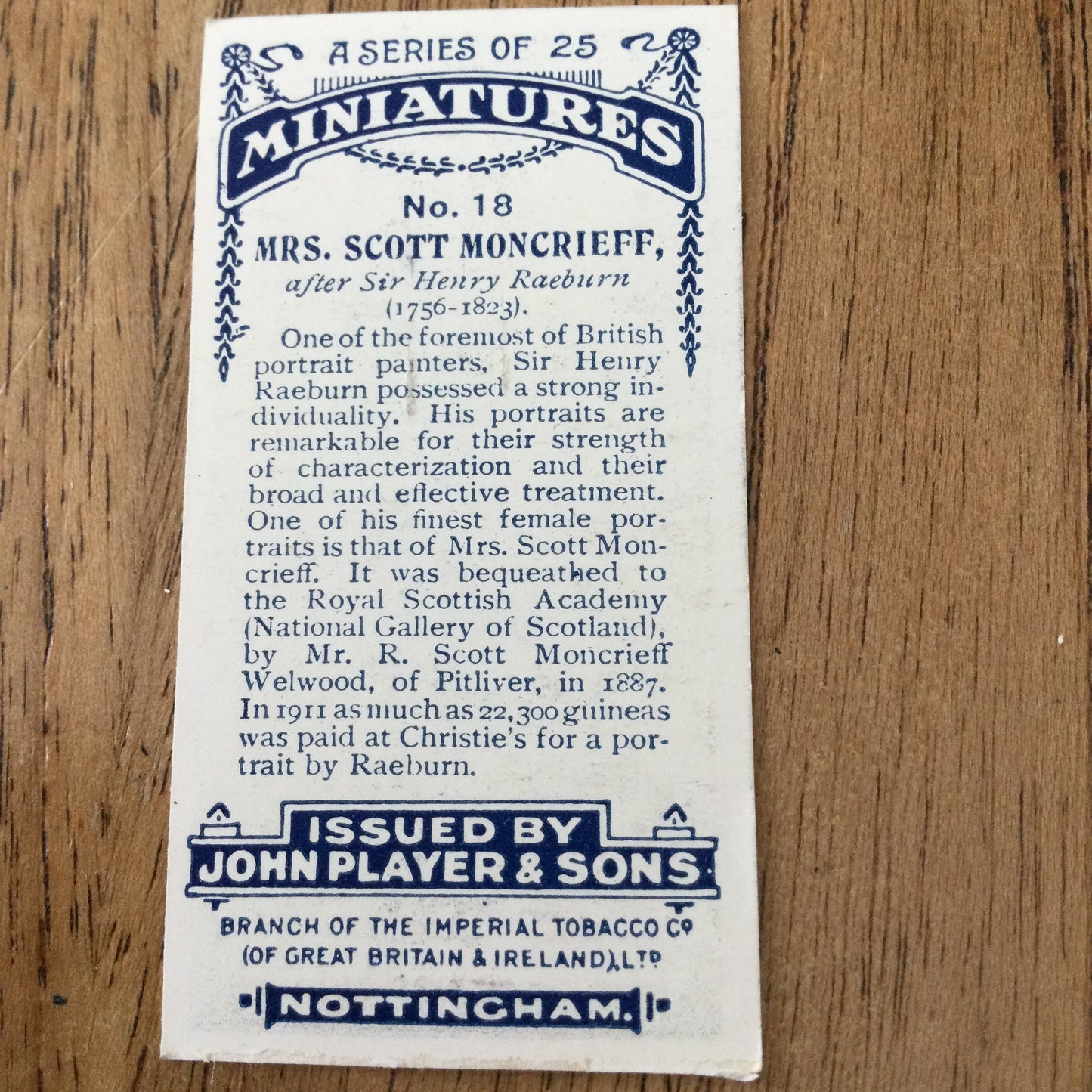 John Players Cigarette Cards 'MINIATURES'. Sold individually so take your pick. From famous portraits.