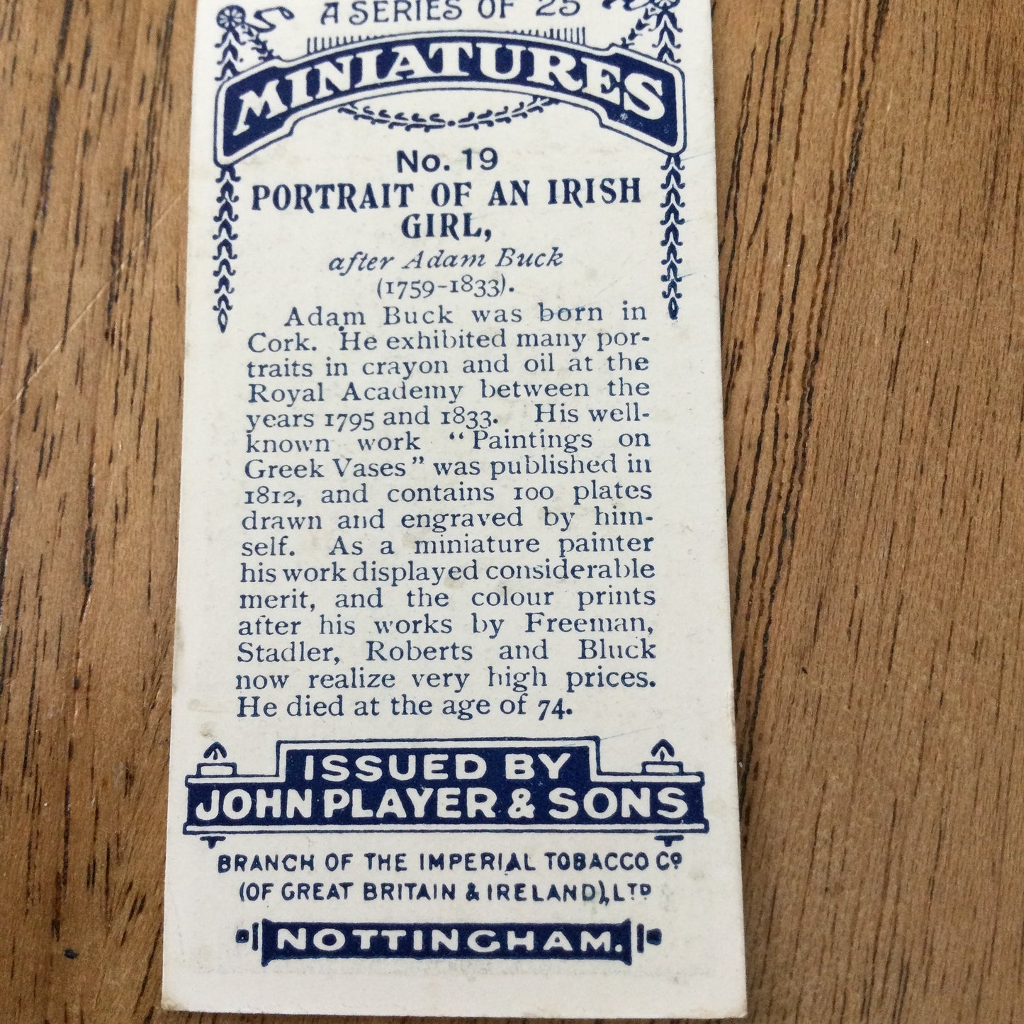 John Players Cigarette Cards 'MINIATURES'. Sold individually so take your pick. From famous portraits.