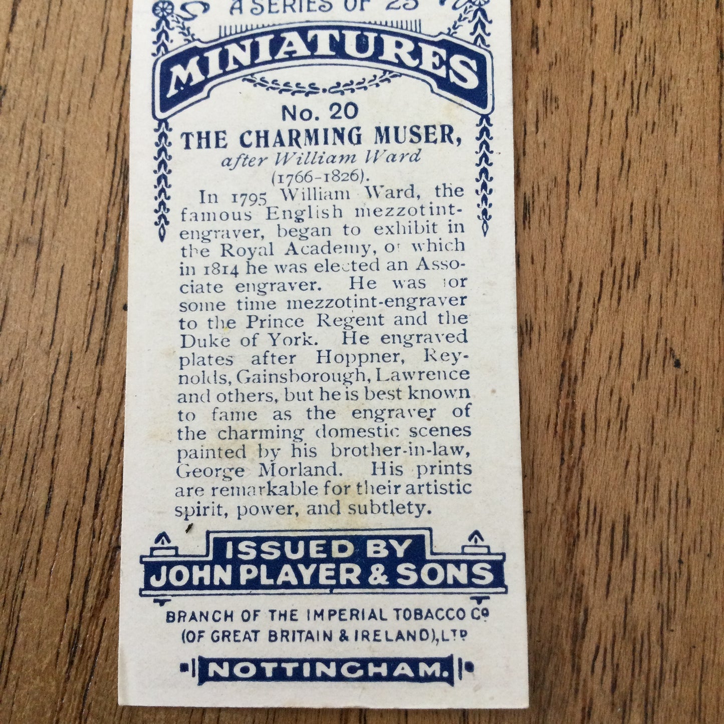 John Players Cigarette Cards 'MINIATURES'. Sold individually so take your pick. From famous portraits.