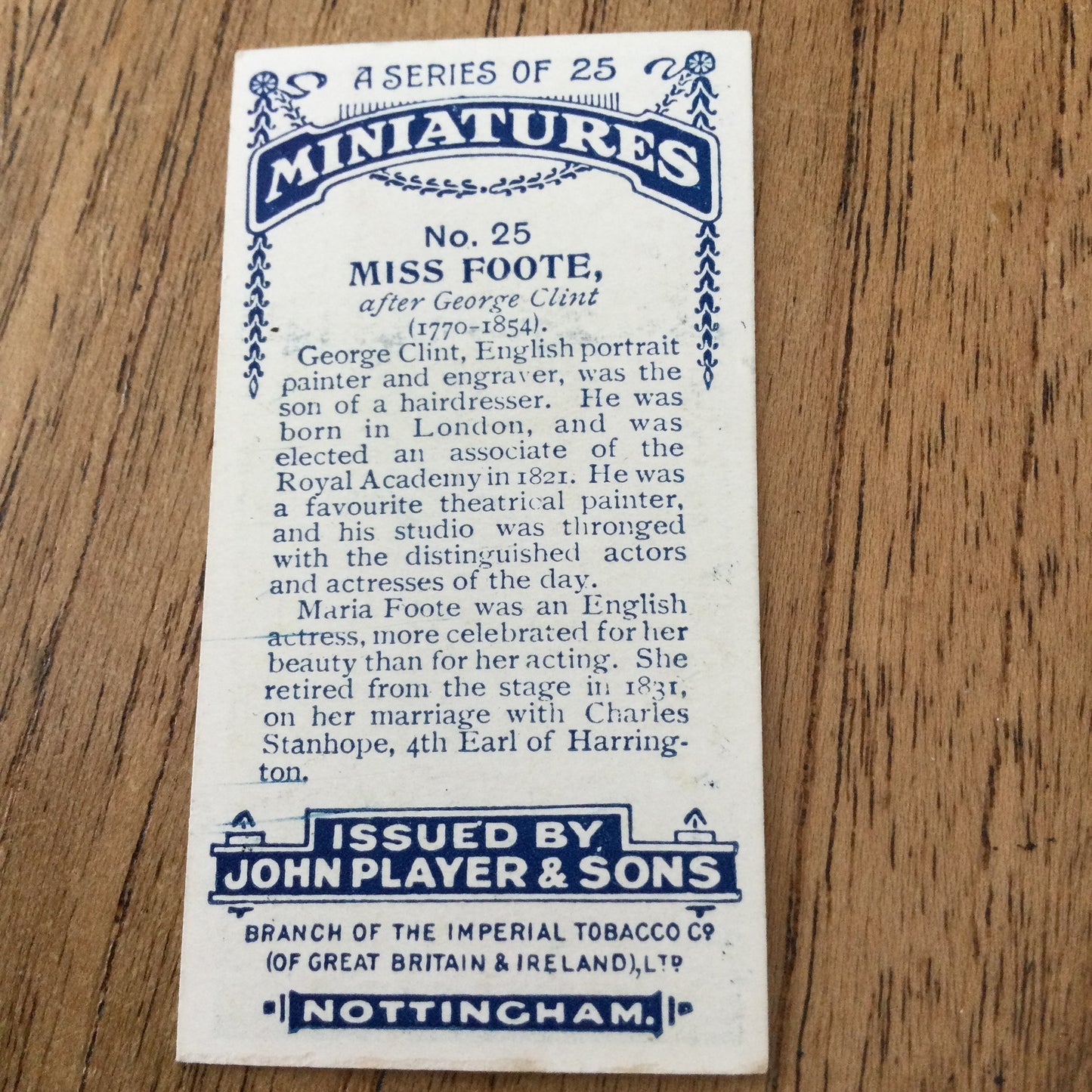 John Players Cigarette Cards 'MINIATURES'. Sold individually so take your pick. From famous portraits.