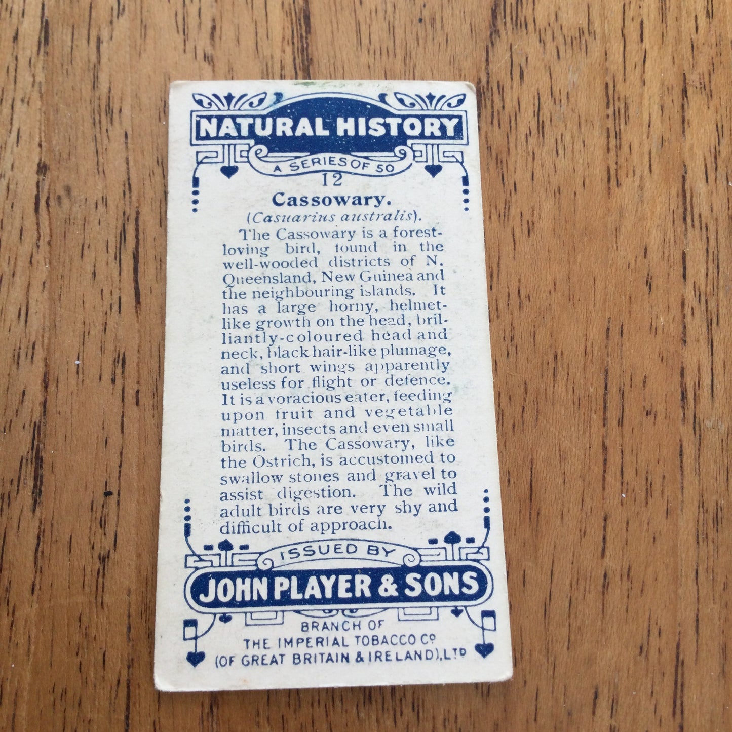 Players Cigarette Cards 'Natural History' 1924. Sold individually so take your pick.