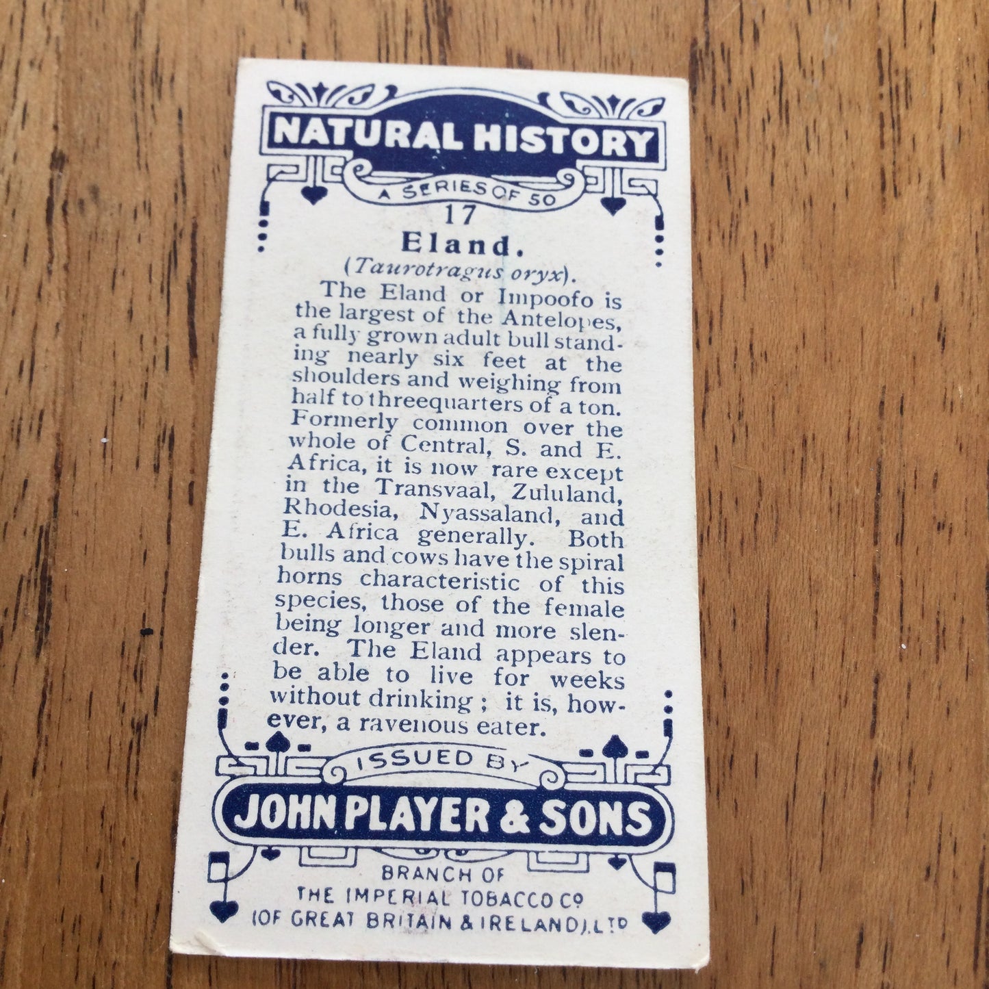 Players Cigarette Cards 'Natural History' 1924. Sold individually so take your pick.