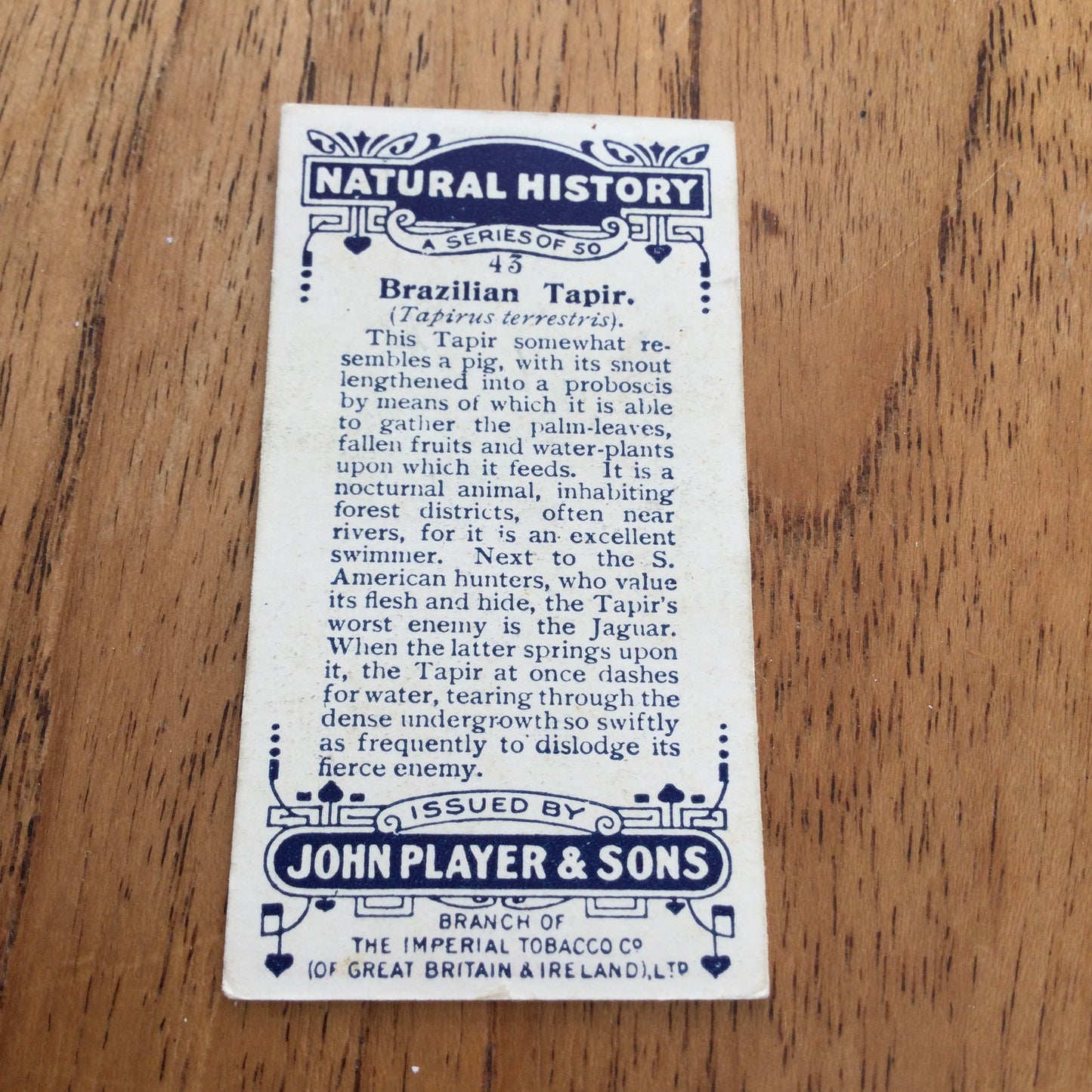 Players Cigarette Cards 'Natural History' 1924. Sold individually so take your pick.