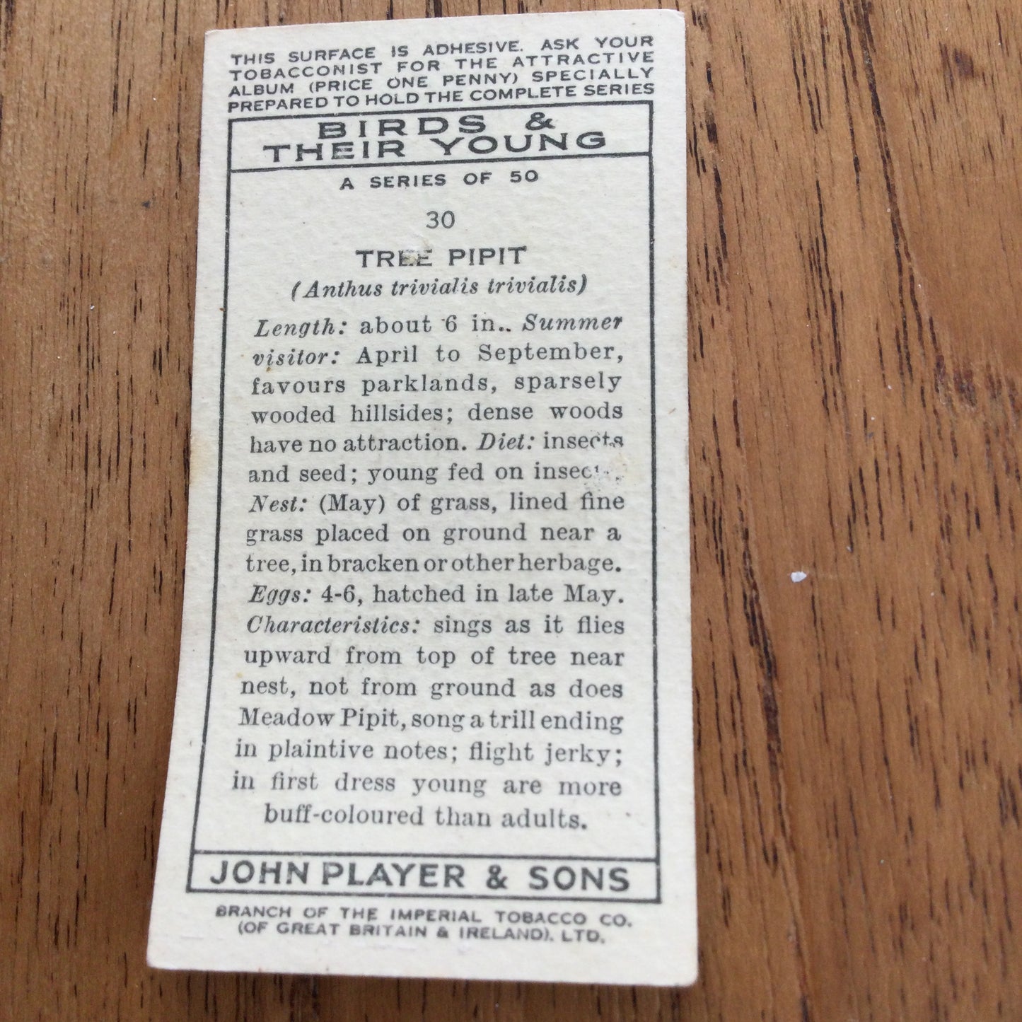 Players Cigarette Cards 'Birds & Their Young' 1937. Sold individually so take your pick