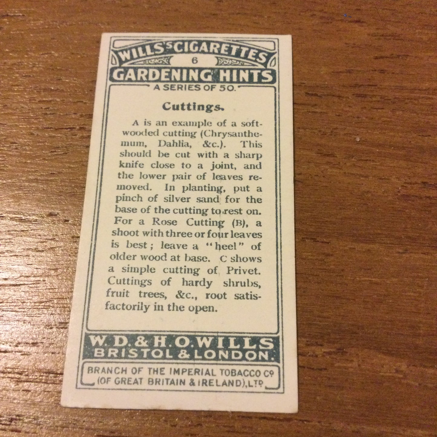 Wills Cigarette Cards GARDENING HINTS 1938. Sold individually so take your pick.