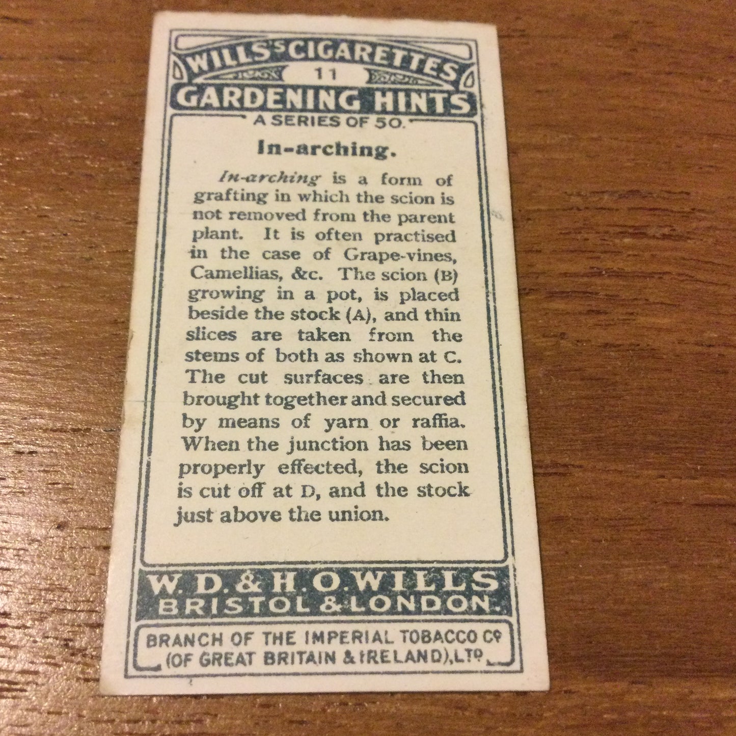 Wills Cigarette Cards GARDENING HINTS 1938. Sold individually so take your pick.