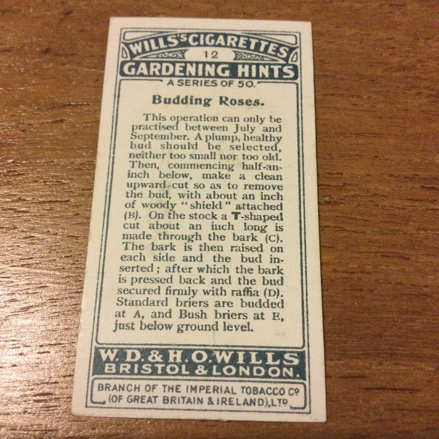 Wills Cigarette Cards GARDENING HINTS 1938. Sold individually so take your pick.