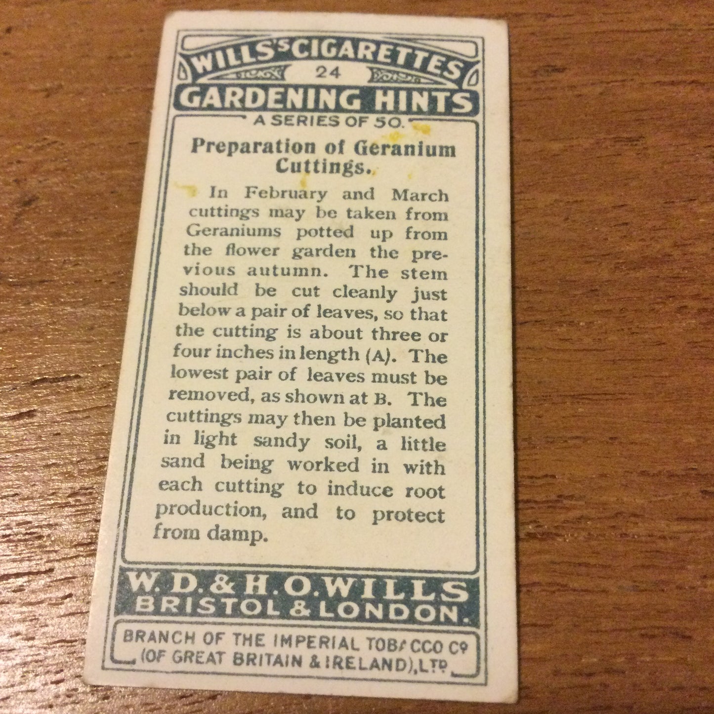 Wills Cigarette Cards GARDENING HINTS 1938. Sold individually so take your pick.
