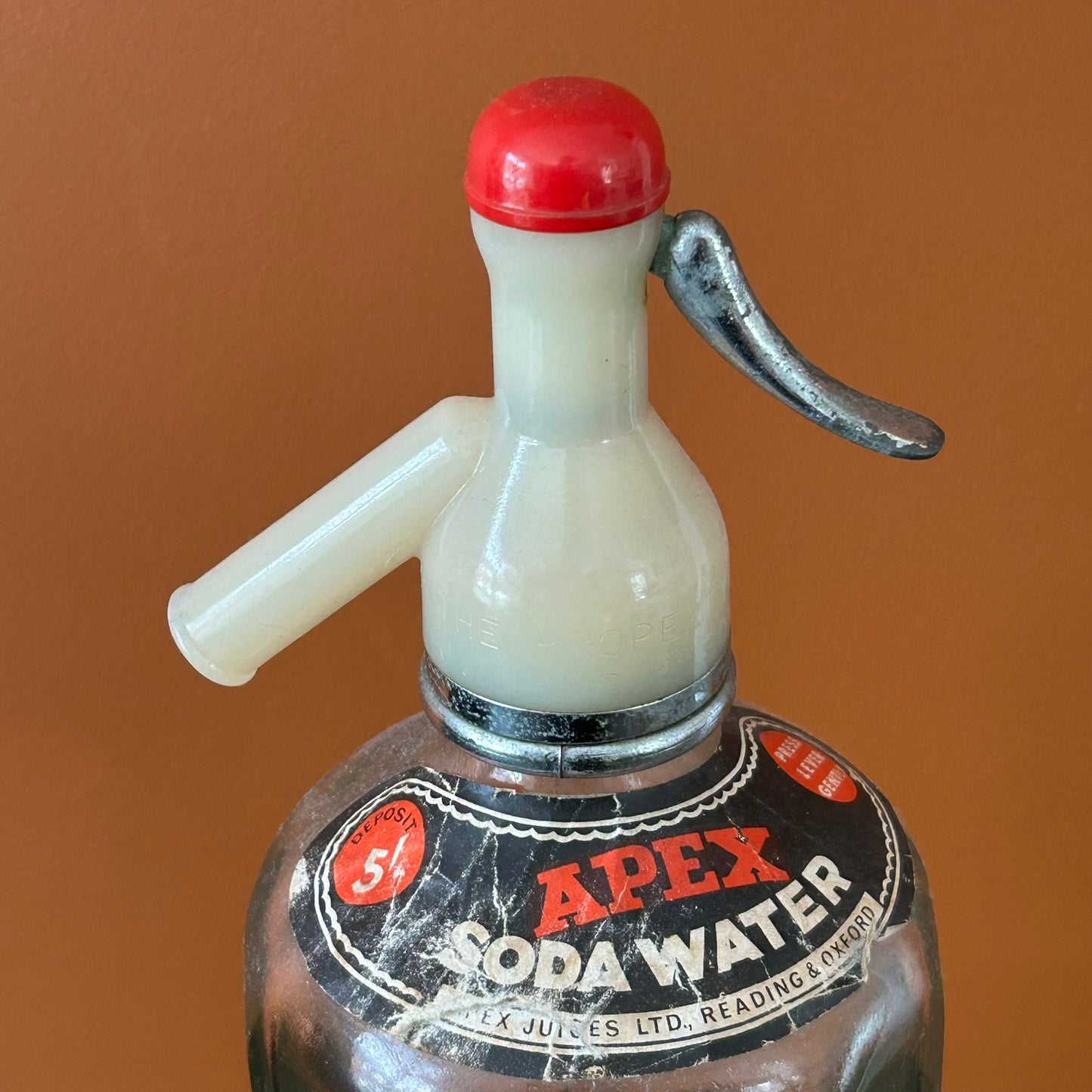 Vintage Retro Etched Glass Ibex Soda Syphon - Apex Juices - Reading & Oxford - Mid Century 40s-60s