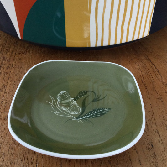 Susie Cooper for Wedgwood Pin Dish / Trinket Dish – Soft Moss Green with Floral Design – English Bone China (1950-1966)