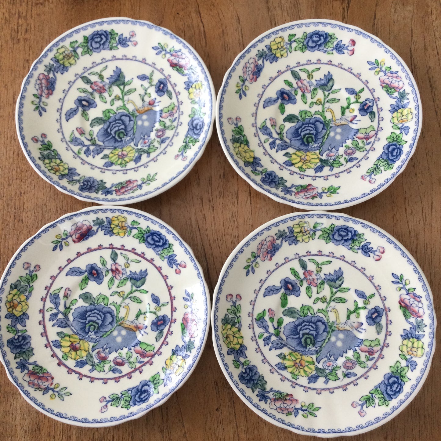 Set of 4 Mason's Regency large 7" saucers. Good as tapas dishes / nibbles dishes. Blue yellow green floral