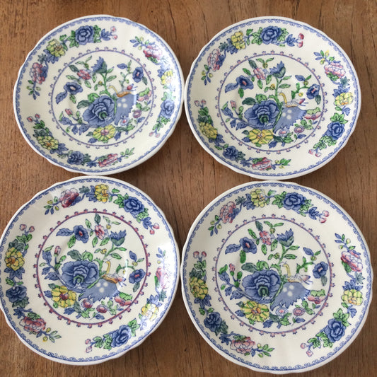Set of 4 Mason's Regency large 7" saucers. Good as tapas dishes / nibbles dishes. Blue yellow green floral