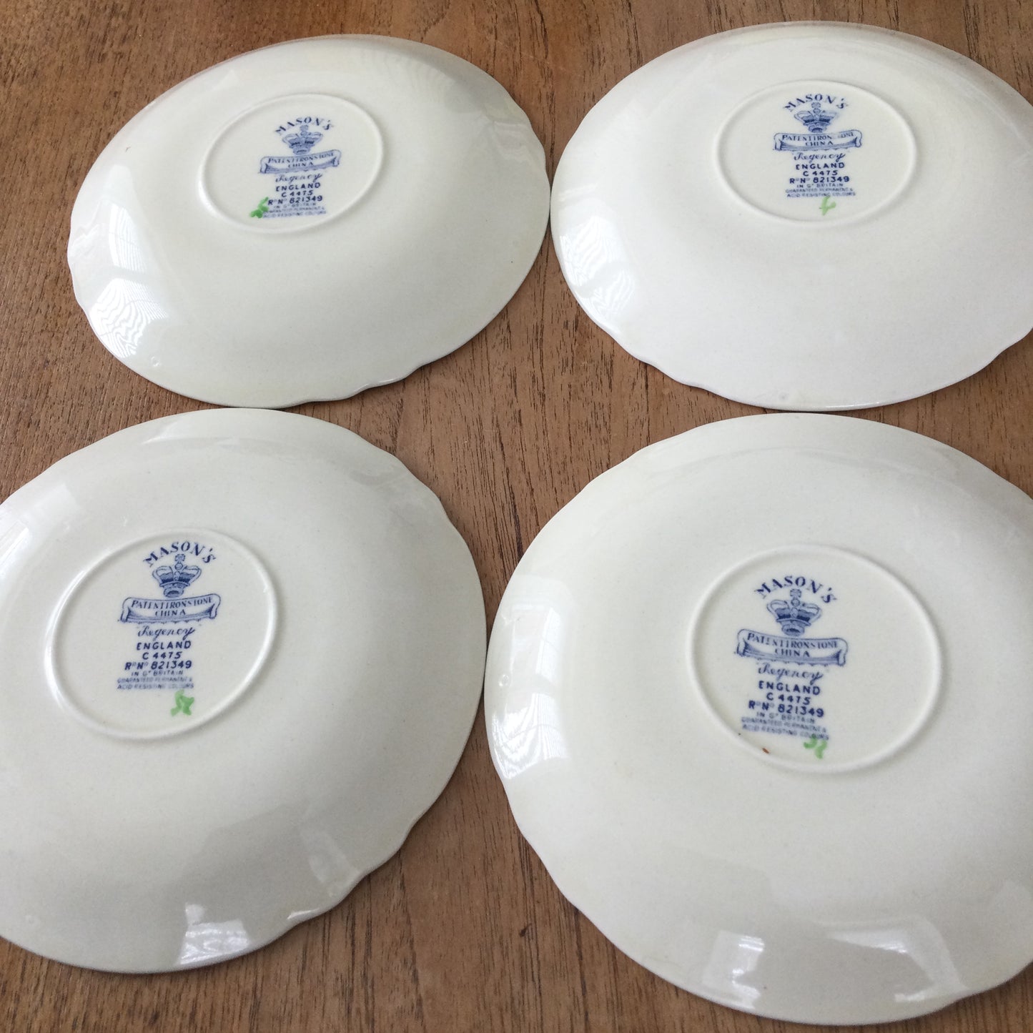 Set of 4 Mason's Regency large 7" saucers. Good as tapas dishes / nibbles dishes. Blue yellow green floral