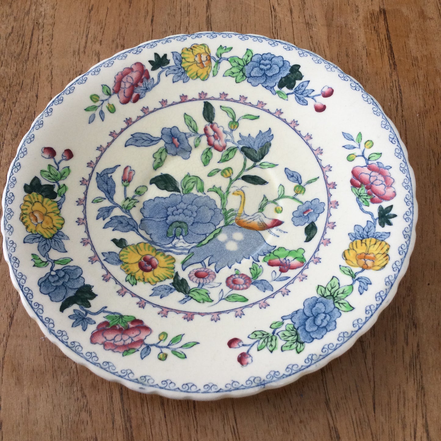 Mason's Ironstone Regency Large 7" Saucer – Bright Floral Design. Blue pink yellow green