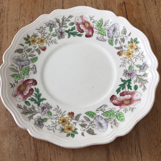 Royal Doulton 'Stratford' design 7" spare saucer. Fancy edge. Muted florals. Design D 6196