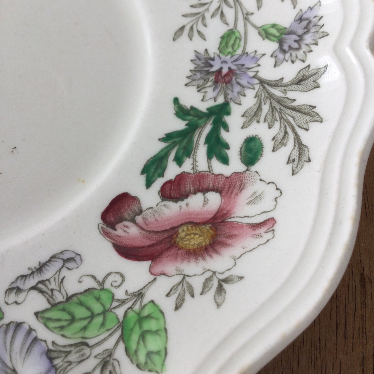 Royal Doulton 'Stratford' design 7" spare saucer. Fancy edge. Muted florals. Design D 6196
