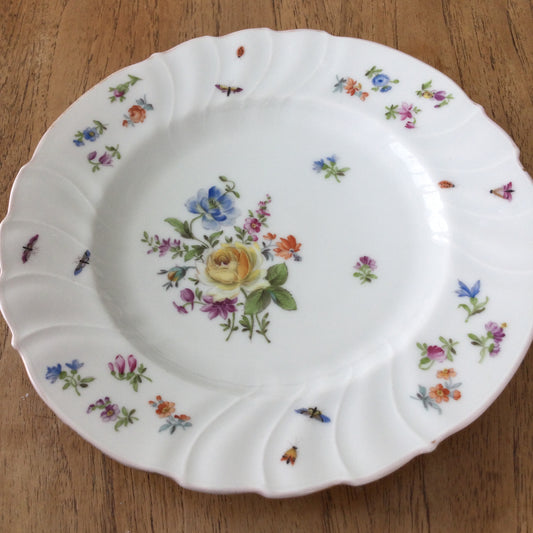 Vintage H & C Czechoslovakia Porcelain Plate – Fancy Edge with Flowers, Butterflies, and Insects – 8 inches