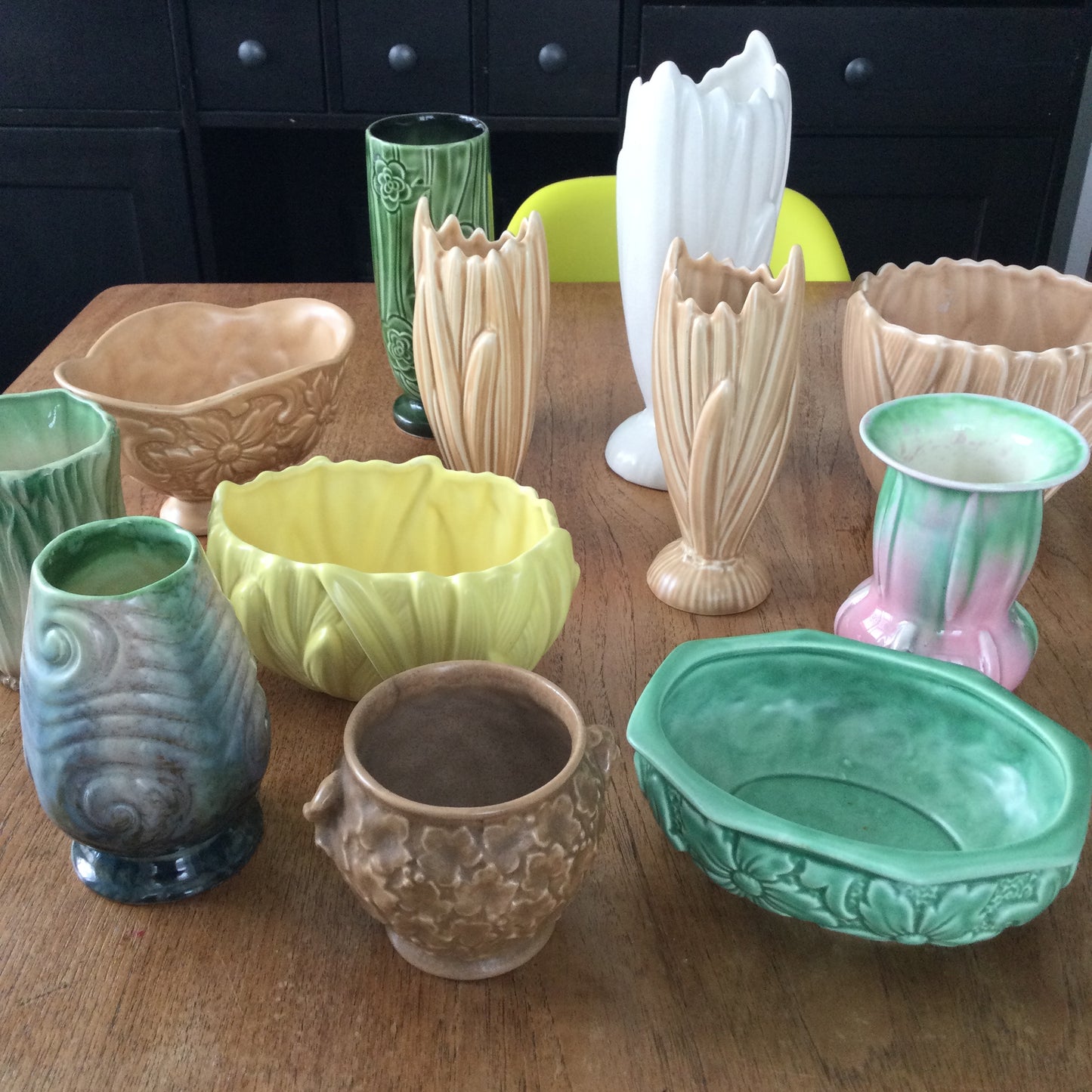 Vintage SylvaC green planter / bowl. Mould 1791. Embossed flower design. Soft matt glaze. Shallow bowl.
