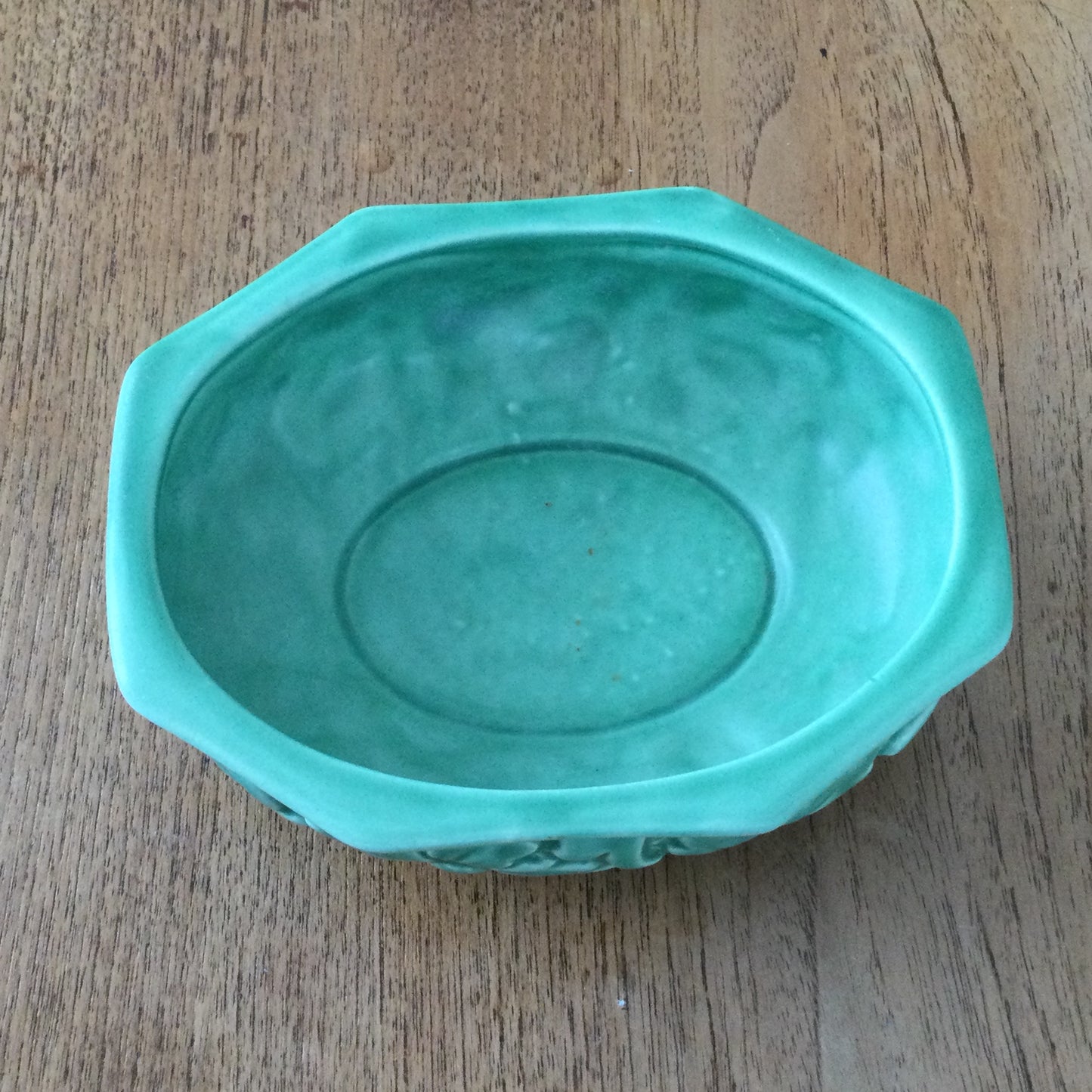 Vintage SylvaC green planter / bowl. Mould 1791. Embossed flower design. Soft matt glaze. Shallow bowl.