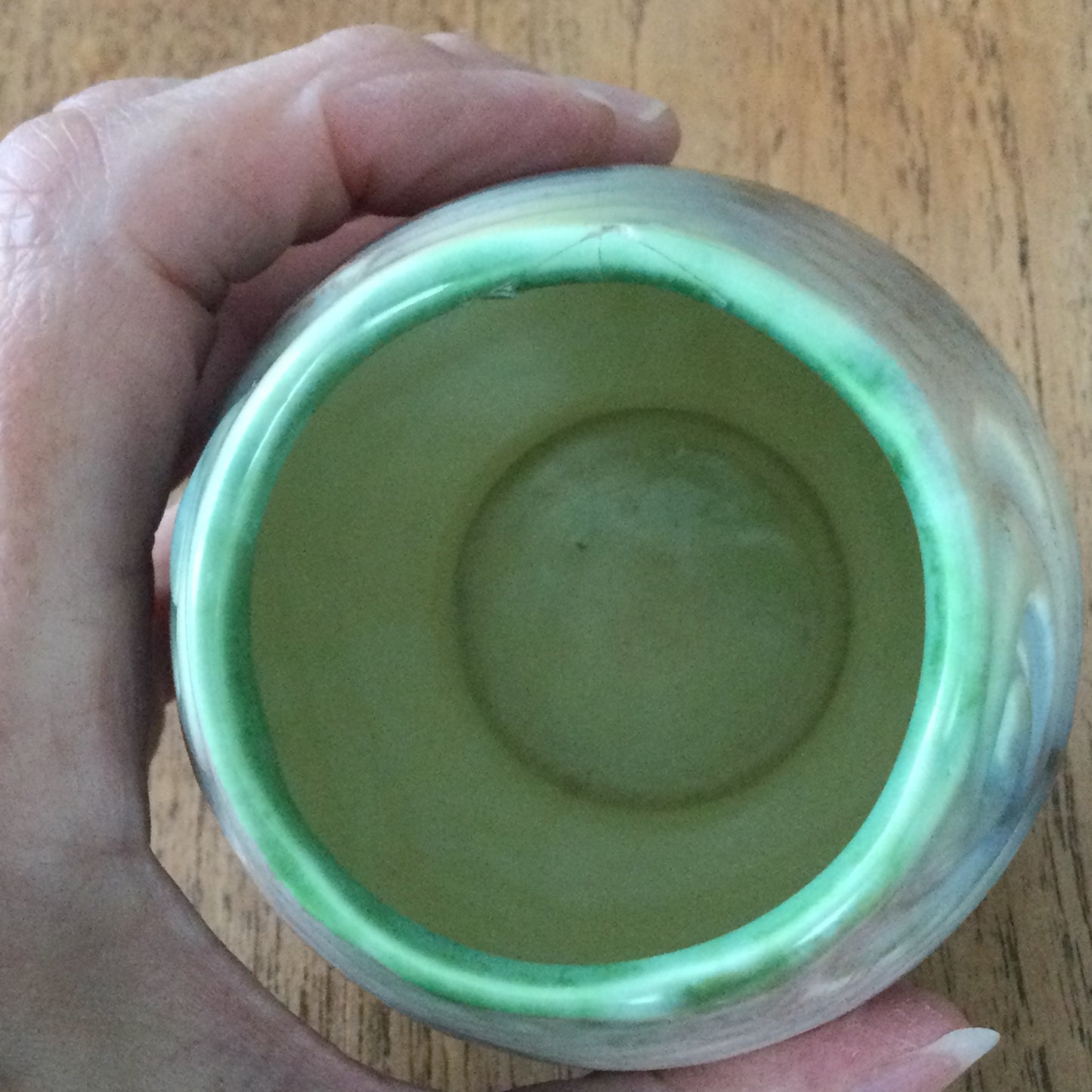 Vintage SylvaC Small Green, Blue and Brown Tulip Shape Vase. Mould no. 675. 13 cm tall. Swirl design.